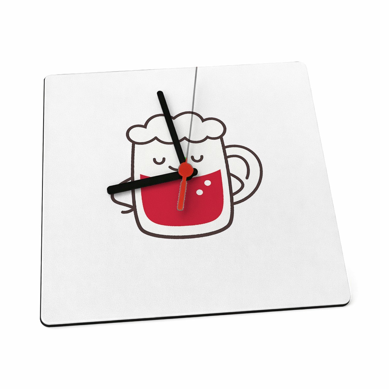 Mr Cadeautjes Klok 19 x 19 - design Een vrolijk biertje in een strak lijnontwerp met een ontspan | cadeau Wit