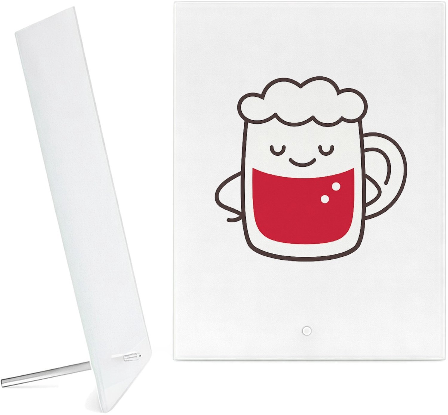Mr Cadeautjes Glazen fotopaneel Een vrolijk biertje in een strak lijnontwerp met een ontspan - 15 x 20 cm, staand - glas, decoratie, wanddecoratie | cadeau Wit