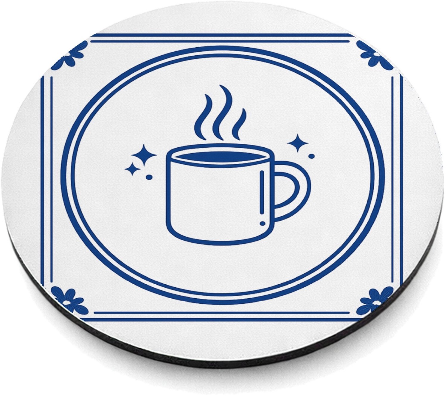 Mr Cadeautjes MDF magnetische fotolijst rond Ø 9,5 - design Klassieke tegel met luchtige ochtendhumor rond koffie en cha | cadeau Wit