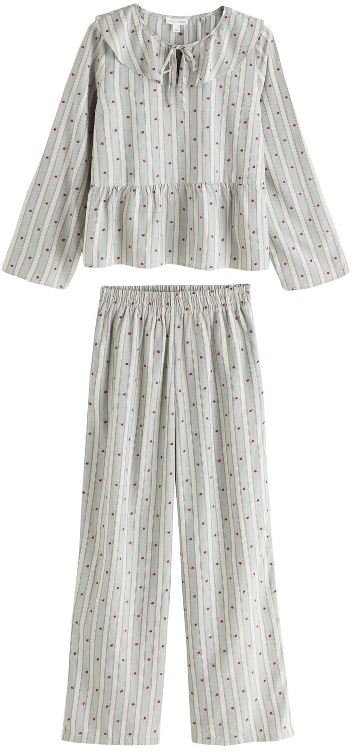 Next Dames - Geweven pyjama met lange mouwen en peplumzoom - Tall - Wit Blue Stripe