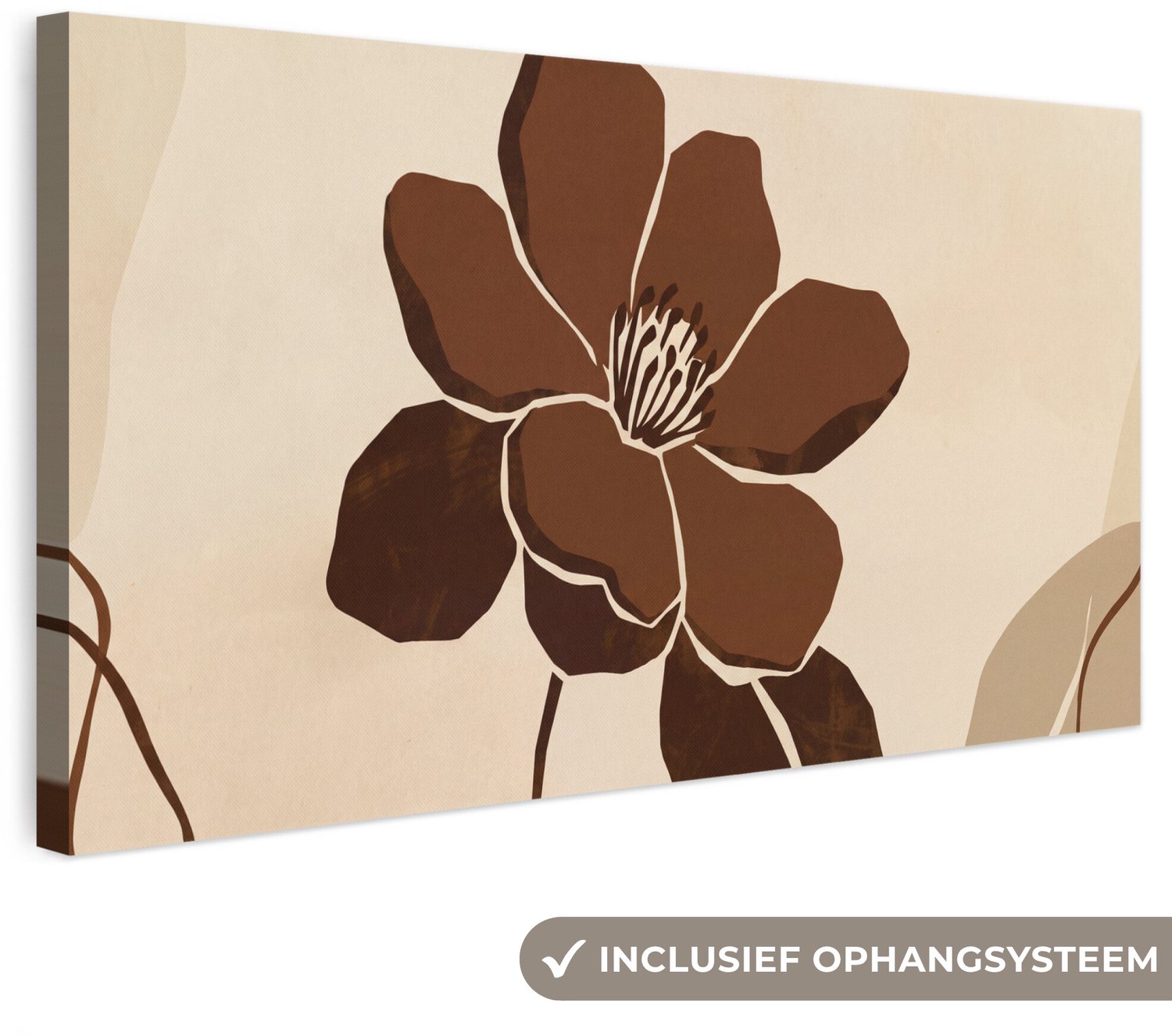 Canvas schilderij 100x50 cm - Exclusieve wanddecoratie Bloemen - Abstract - Bruin - Muurdecoratie woonkamer - Slaapkamer decoratie - Kamer accessoires - Schilderijen op canvas groot XXL