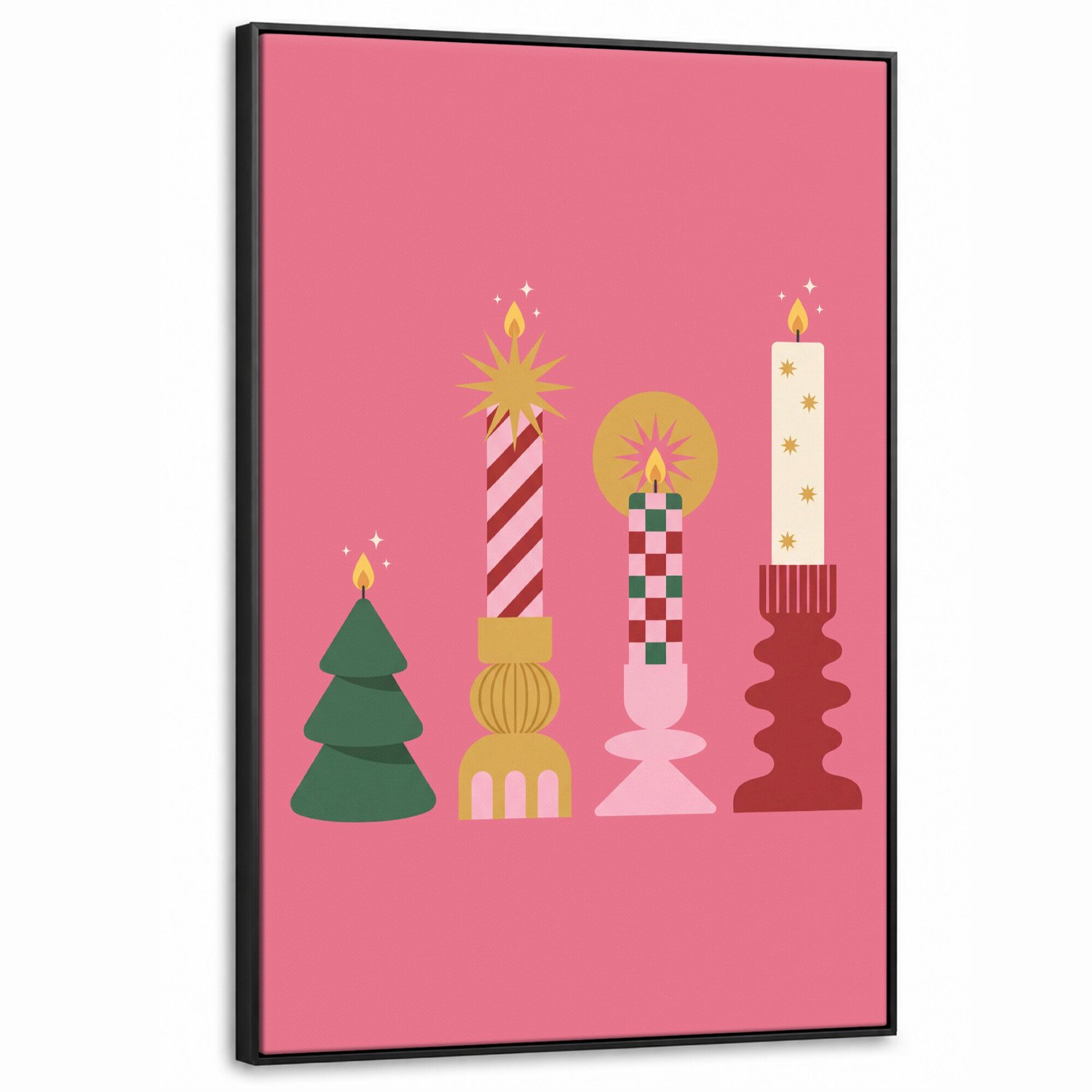 Canvas Schilderij met Baklijst XXL Canvas Schilderij met Baklijst 80x120cm - Kaarsen - Feest - Roze - Muurdecoratie woonkamer - Slaapkamer decoratie - Kamer accessoires - Schilderijen op canvas met lijst groot