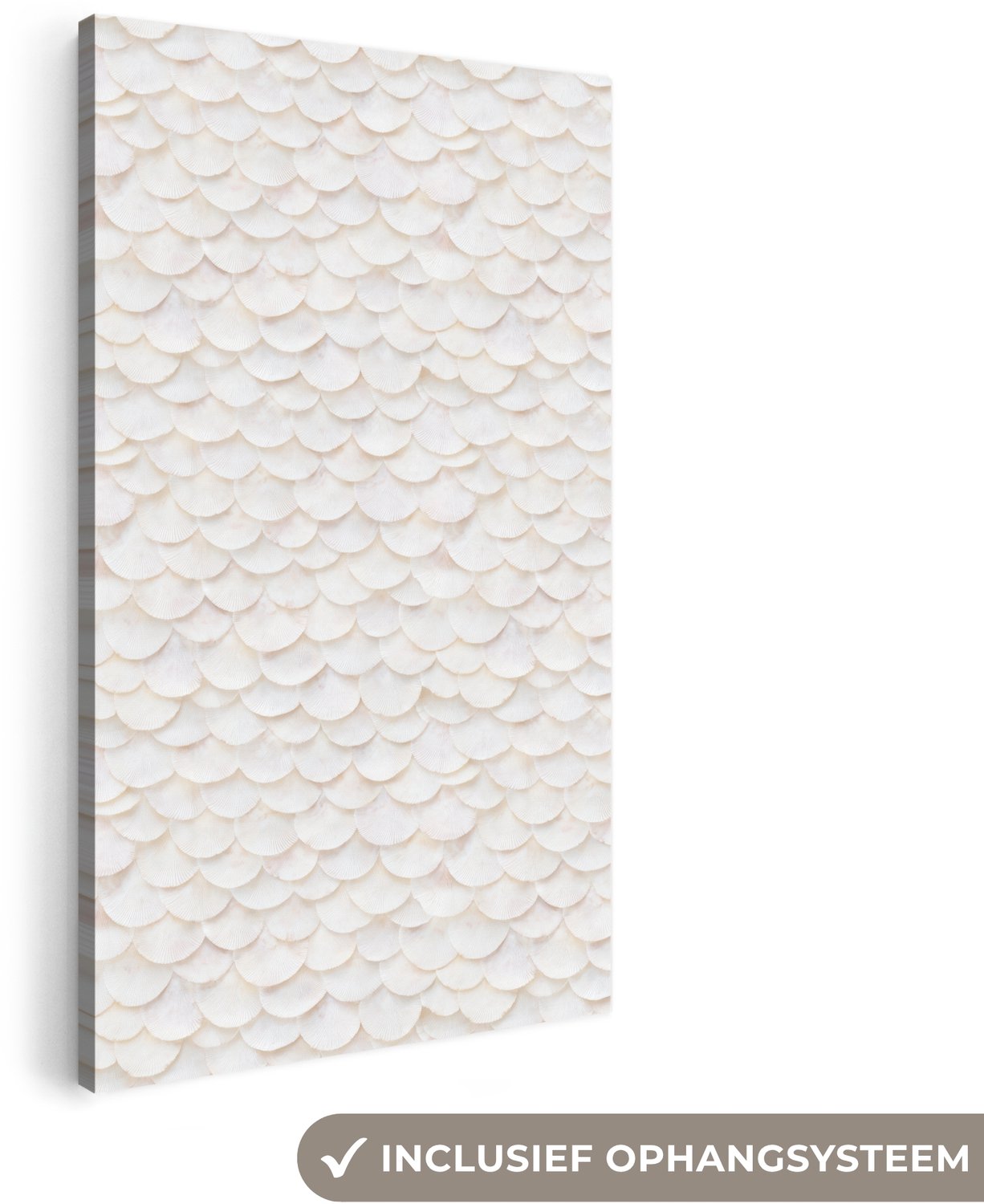 Canvas schilderij 40x80 cm - Exclusieve wanddecoratie Schubben - Wit - Elegant - Muurdecoratie woonkamer - Slaapkamer decoratie - Kamer accessoires - Schilderijen op canvas