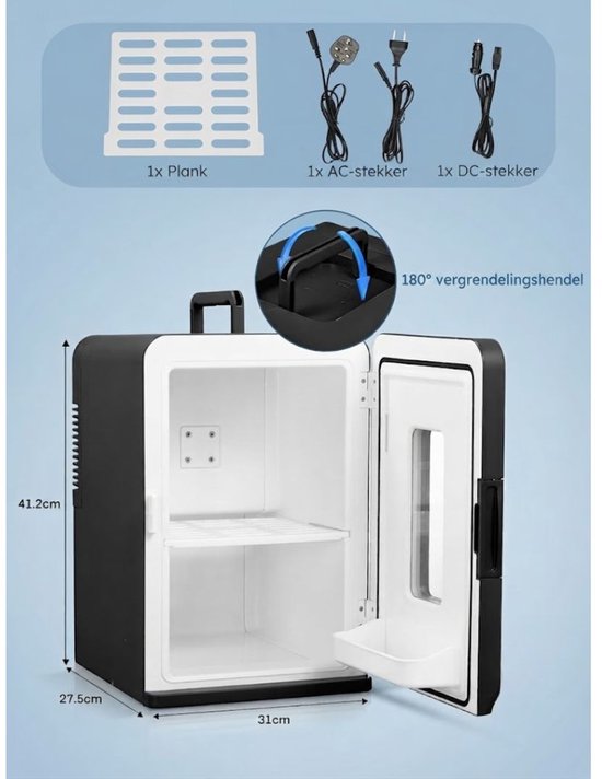 Minibar - 15L Capaciteit - Mini Koelkast - Draagbare Koelkast - Zwart - 45cm x 25cm x 31cm — afbeelding 2