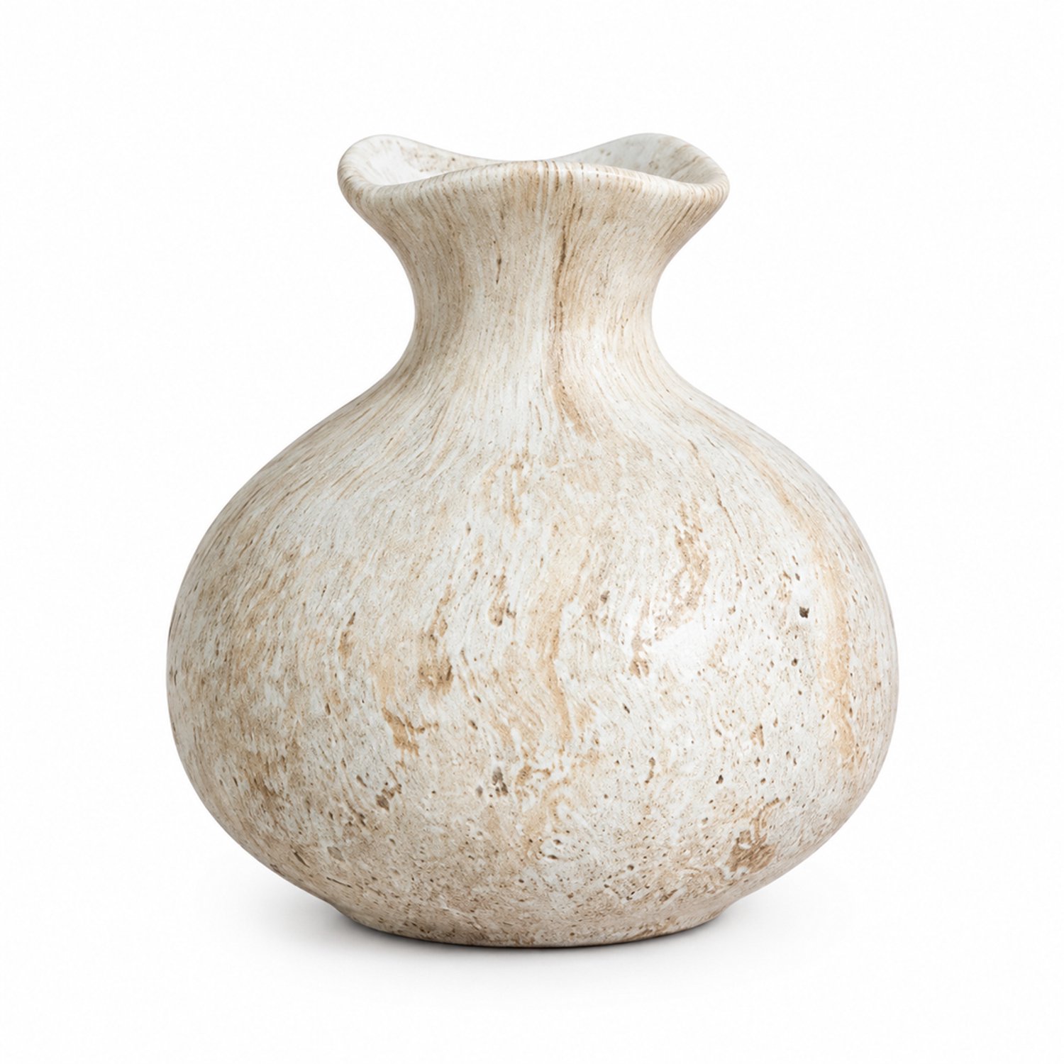 SWGOTA Keramische vaas in wabi-sabistijl, 9,5 x 9,5 x 10 cm, ronde buik en golvende rand, voor droogbloemen en tafeldecoratie Wit