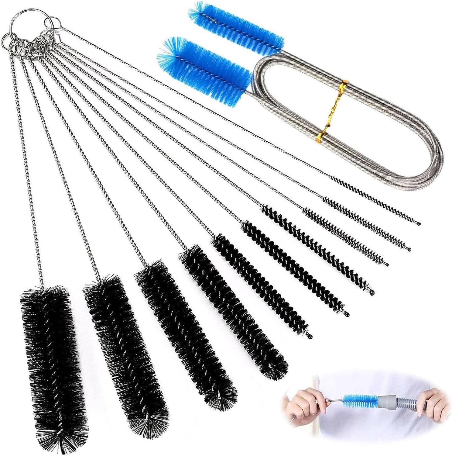 Mini Flessenborstel Set - Blauw - 155 cm - Flexibele Reinigingsborstels voor Flessen en Aquarium