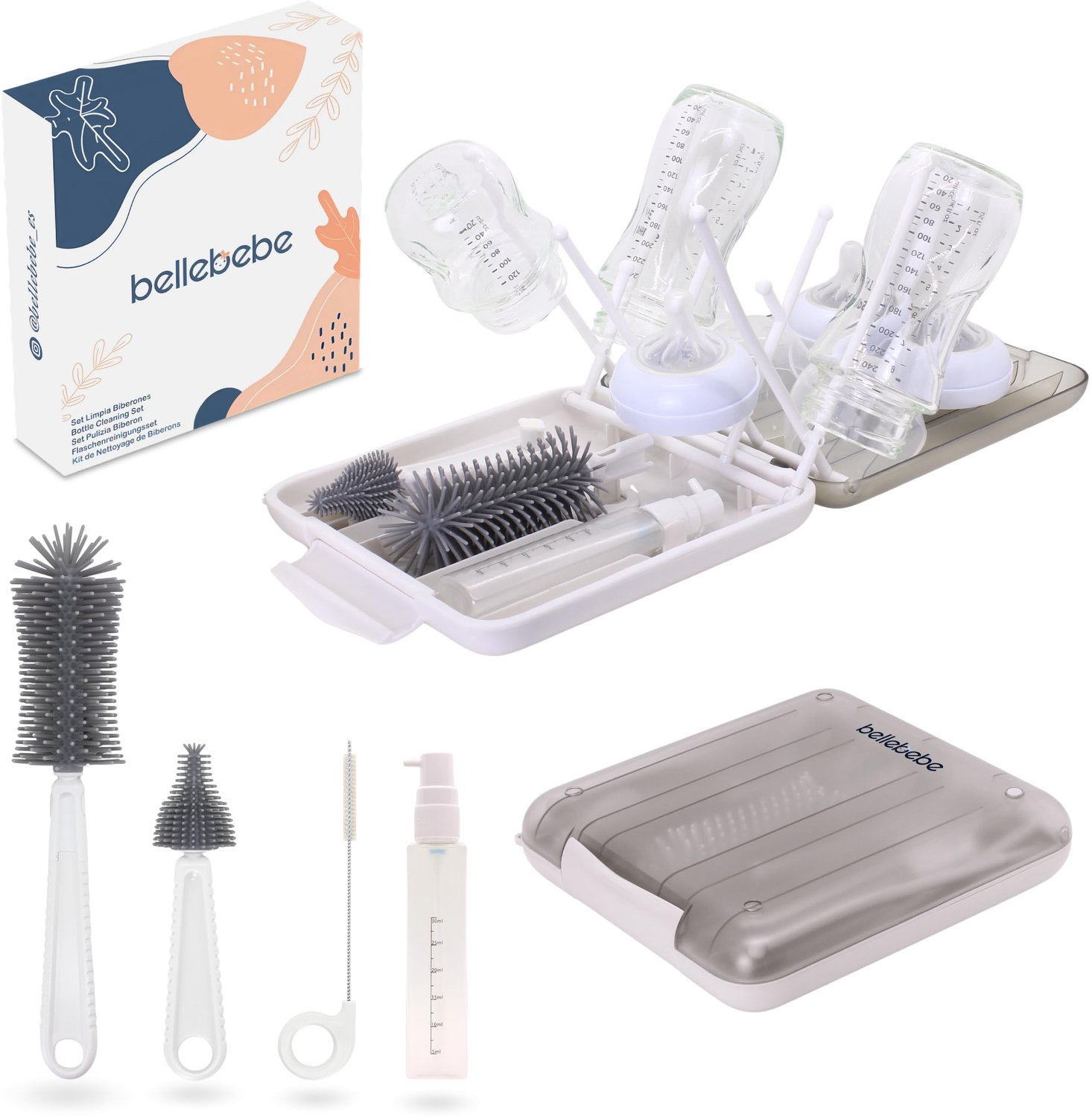 Droogrek babyflessen 6 in 1 - Opvouwbaar, BPA-vrij - Transportabel, met flesborstel - Handig voor onderweg - ShopVlot