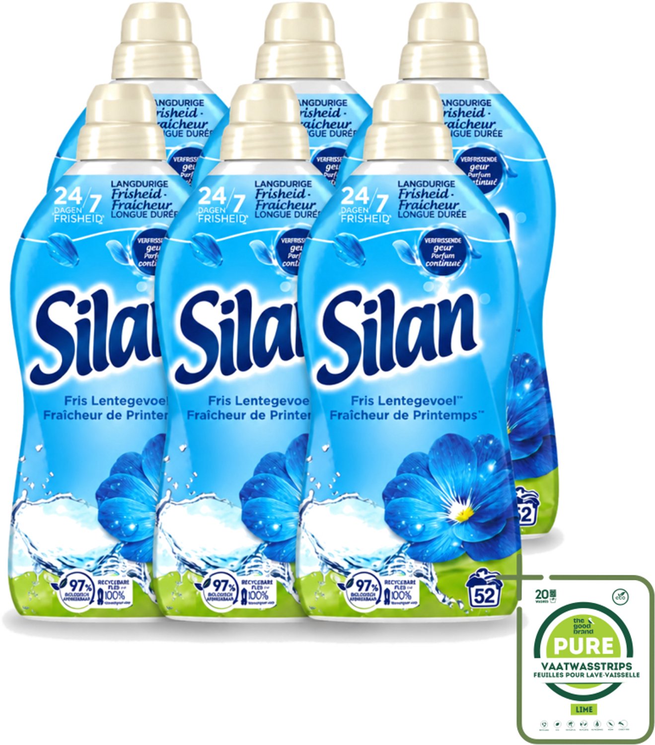 6 x Silan – Wasverzachter – Classic Blue Fris Lentegevoel – 1144 ml - Grootverpakking - Vaatwasstrips - Wasverzachter - Fris Lentegevoel - Wasgoed Verzachter - Wasgoed Geur - Wasgoed Comfort