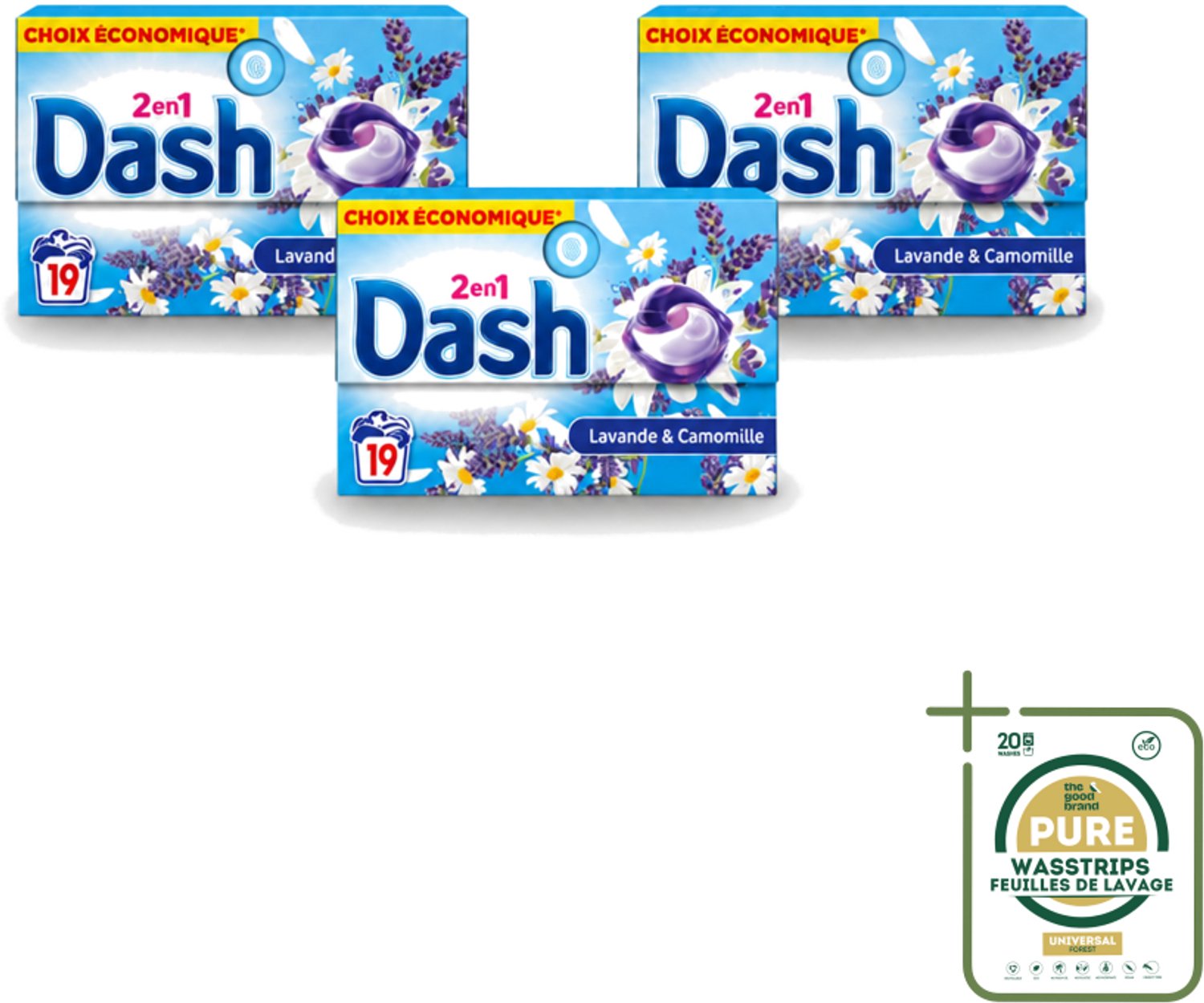 3 x Dash – Wasmiddel Pods 2-in-1 – Lavendel & Kamille – 19 Capsules - Wasstrips - Wasmiddel - Waspod - Reiniging - Frisheid - Lavendel