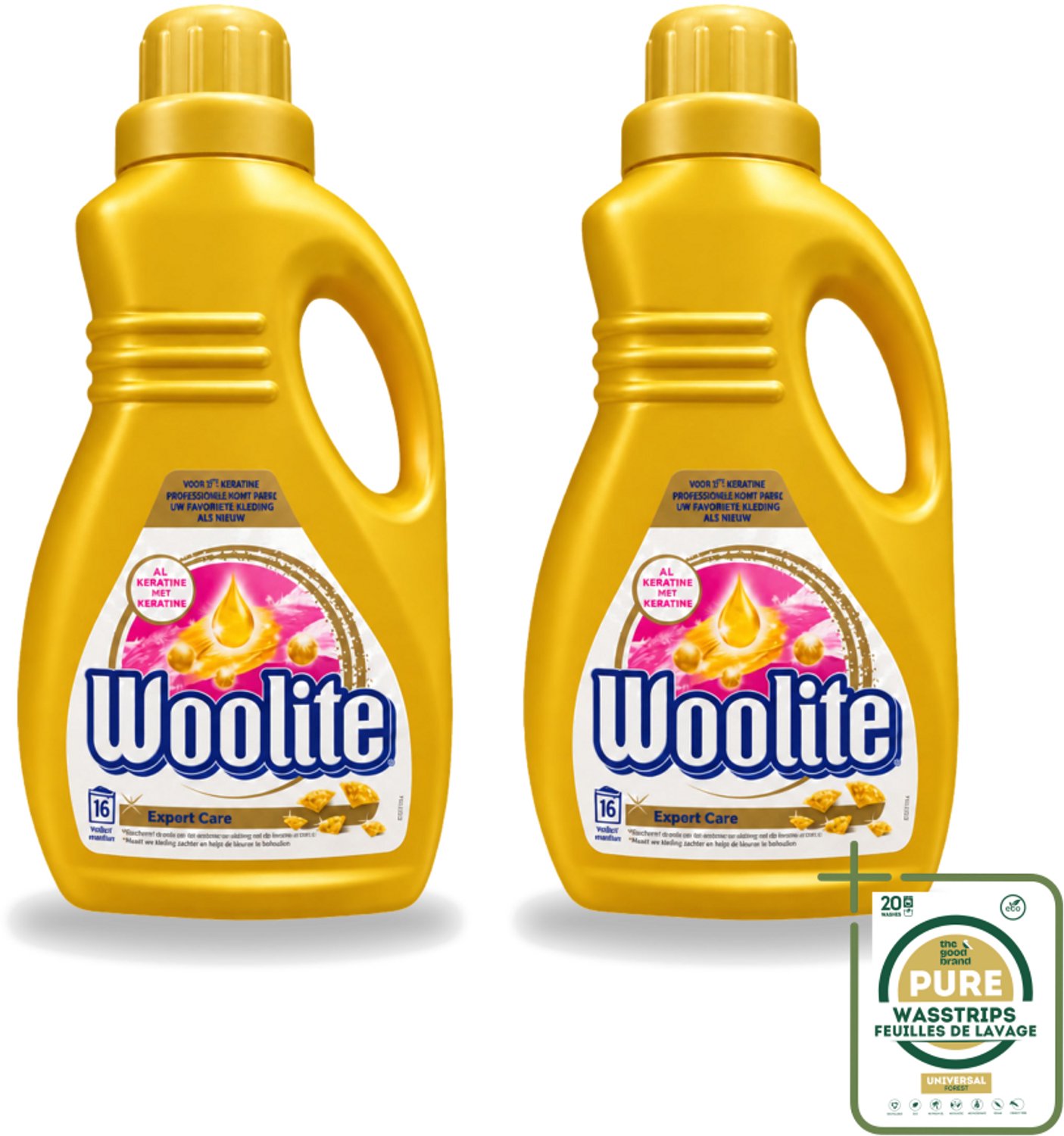 2 x Woolite Expert Care - Vloeibaar Wasmiddel - Met Keratine - Delicate Was - 16 Wasbeurten - 1L - Wasstrips - Delicate Was - Keratine Wasmiddel - Kleding Verzorging - Wasmiddel Voor Delicate Stoffen - Glans Behouden