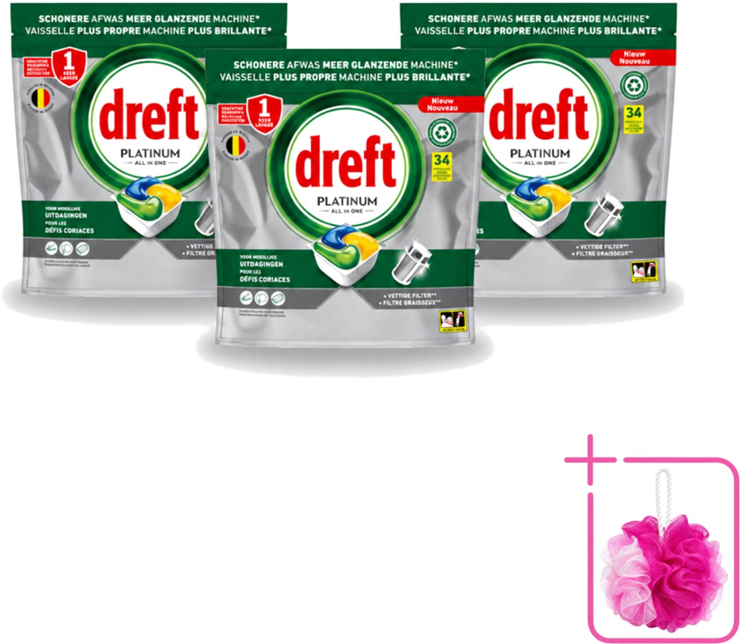 3 x Dreft Platinum - All In One - Vaatwascapsules - Citroen - 34 Afwasbeurten - Bulkverpakking - Vaatwasmiddel - Vaatwascapsule
