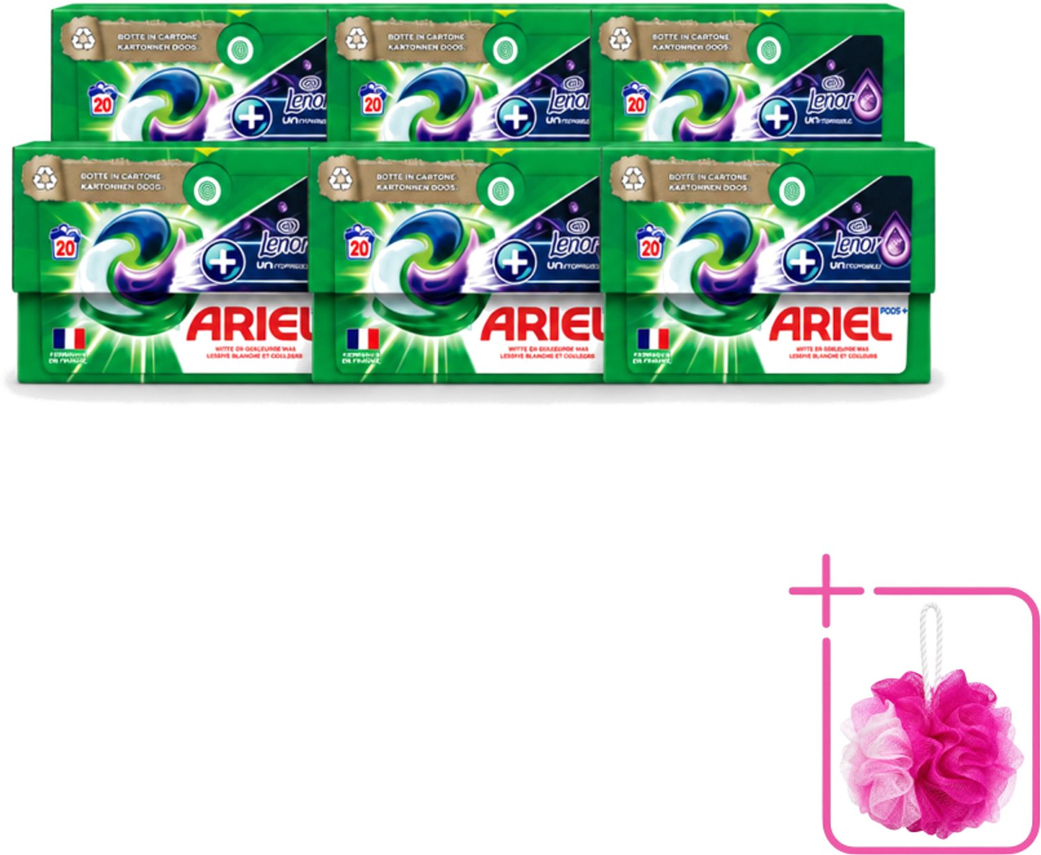 6 x Ariel Original - Touch of Lenor Unstoppables - Wasmiddelcapsules - Pods+ - Witte en Gekleurde Was - 20 Wasbeurten - Bulkverpakking - Wasmiddelcapsules - Douchemop - Reiniging