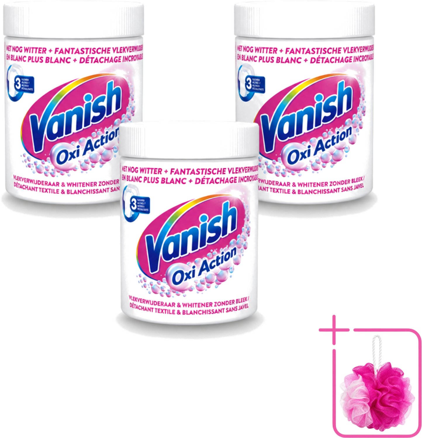 3 x Vanish Oxi Action - Vlekkenverwijderaar Poeder - Zonder Bleek - Witte Was - 550 Gram - Bulkverpakking - Witte was - Douchemop - Vlekkenverwijderaar