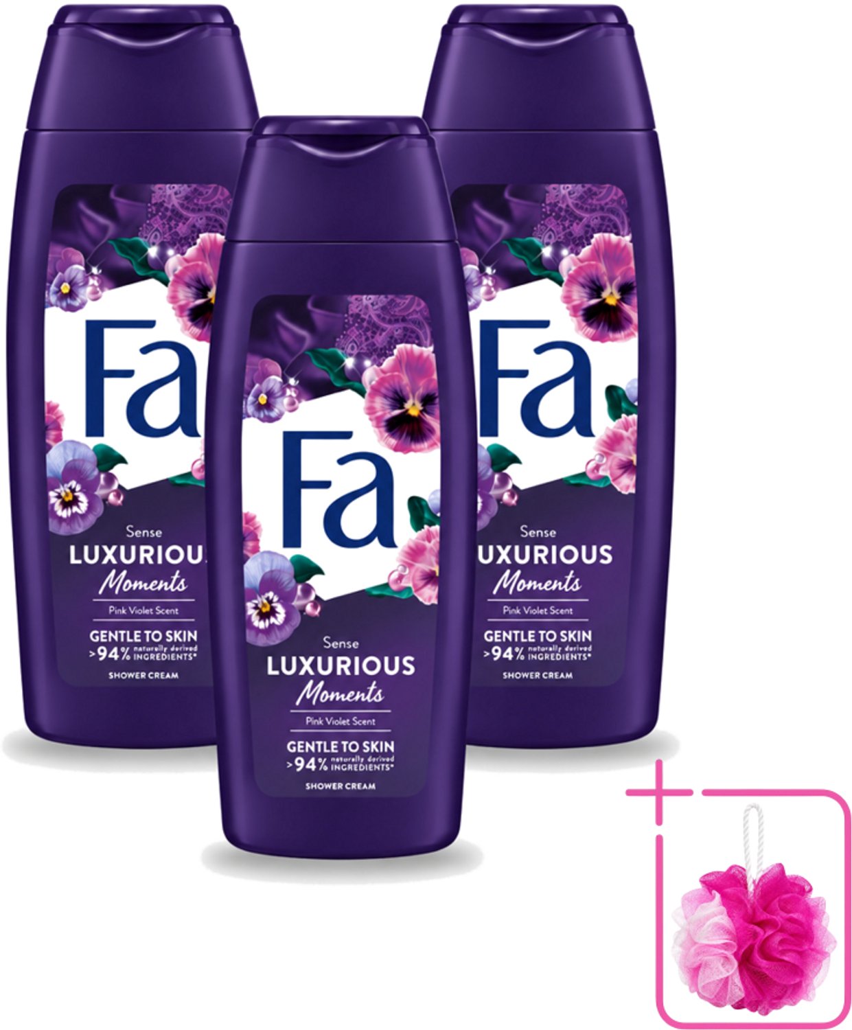 3 x Fa - Luxurious Moments - Douchecrème - Roze Viooltjes - 250 ml - Bulkverpakking - Douchecrème - Douchemop - Roze viooltjes