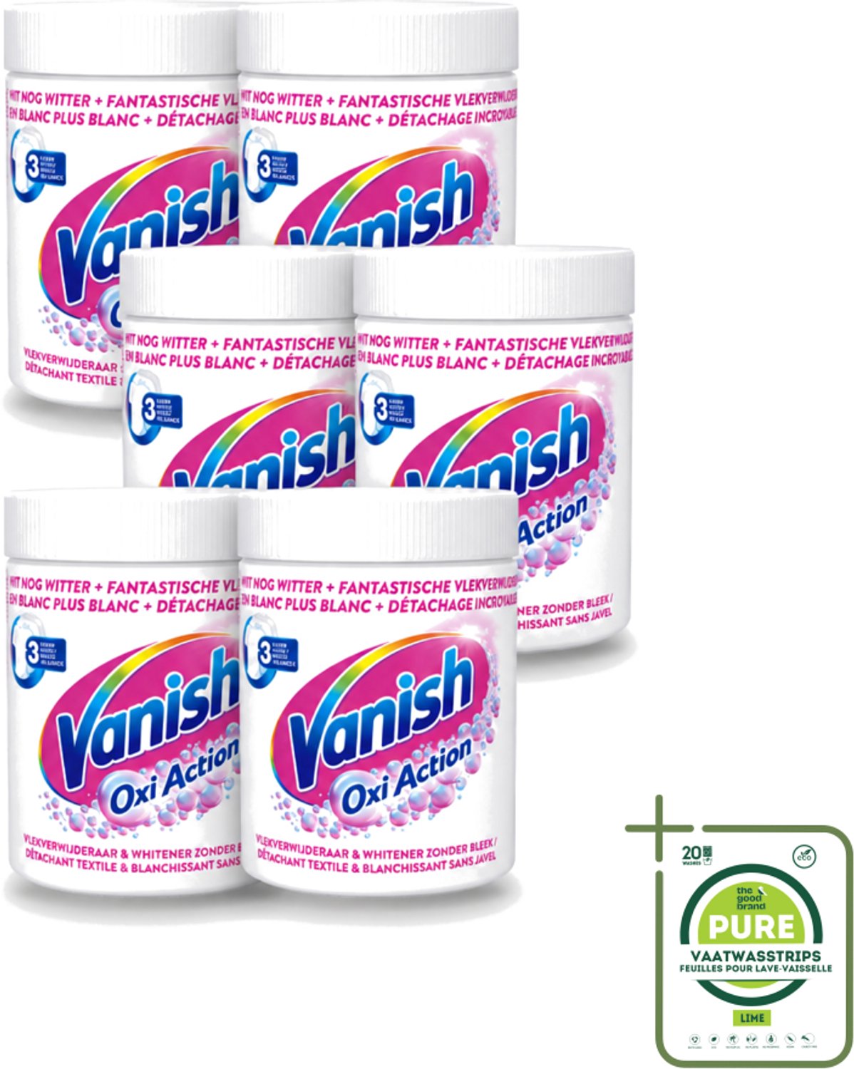 6 x Vanish Oxi Action - Vlekkenverwijderaar Poeder - Zonder Bleek - Witte Was - 550 Gram - Grootverpakking - Vaatwasstrips - Witte Was - Vlekkenverwijderaar - Witte Kleding - Vlekkenverwijdering - Wasmiddel