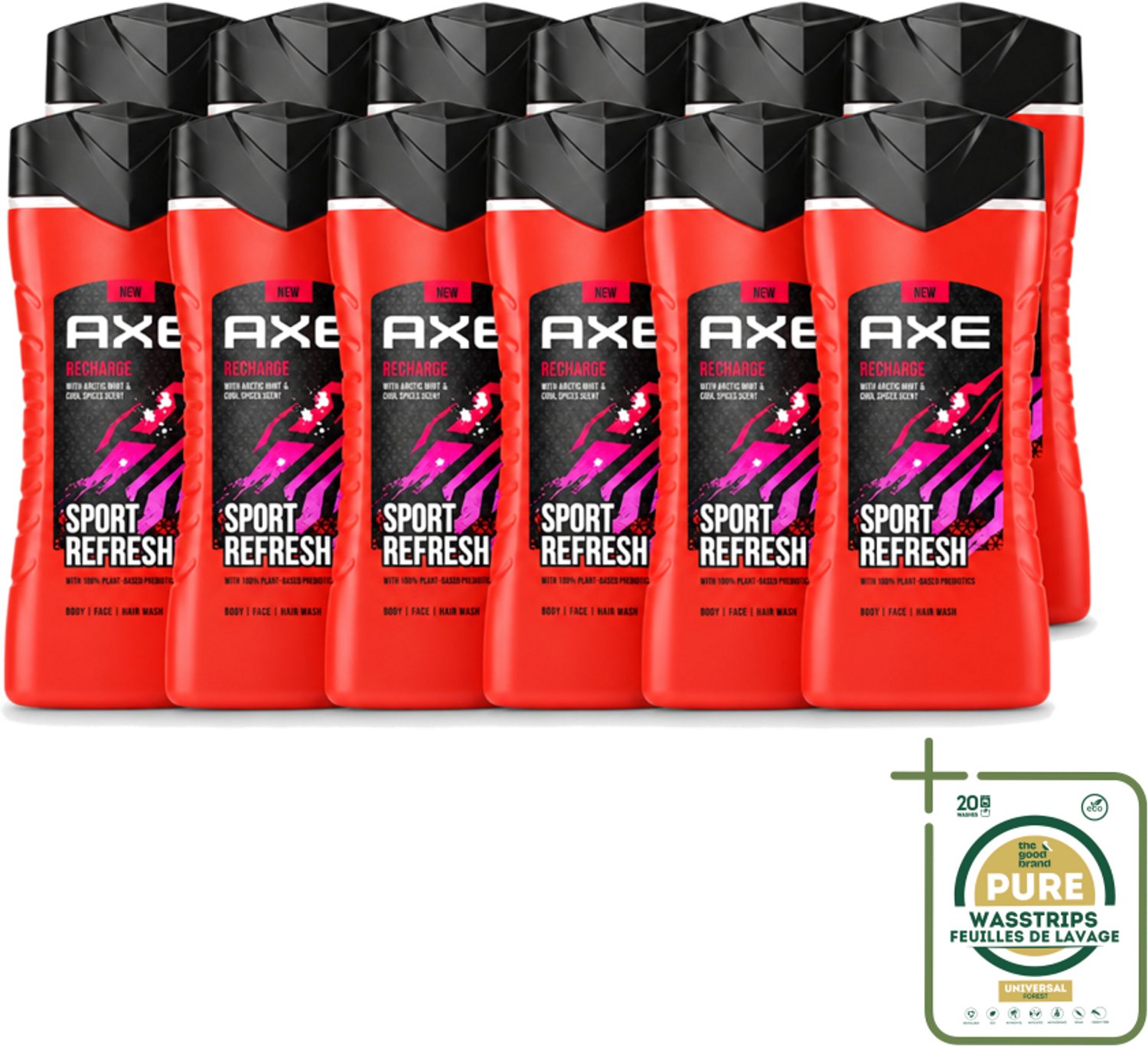 12 x AXE – Douchegel – Sport Refresh – 250 ml - Wasstrips - Douchegel Sport - Verfrissende Douchegel - Menthol Douchegel - Sportieve Geur - Frisse Boost