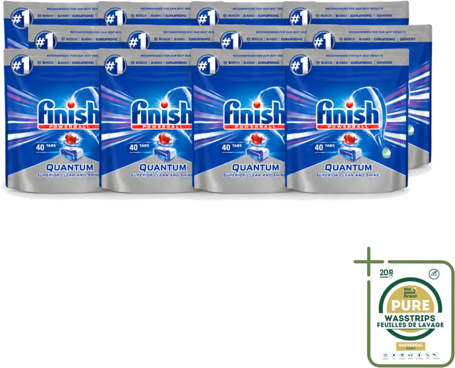 12 x Finish – Vaatwastabletten – Quantum Regular – 40 Capsules - Wasstrips - Vaatwastabletten - Vaatwasser - Vaat Reinigen - Vaatwasser Tablet - Vaatwasser Tabletten
