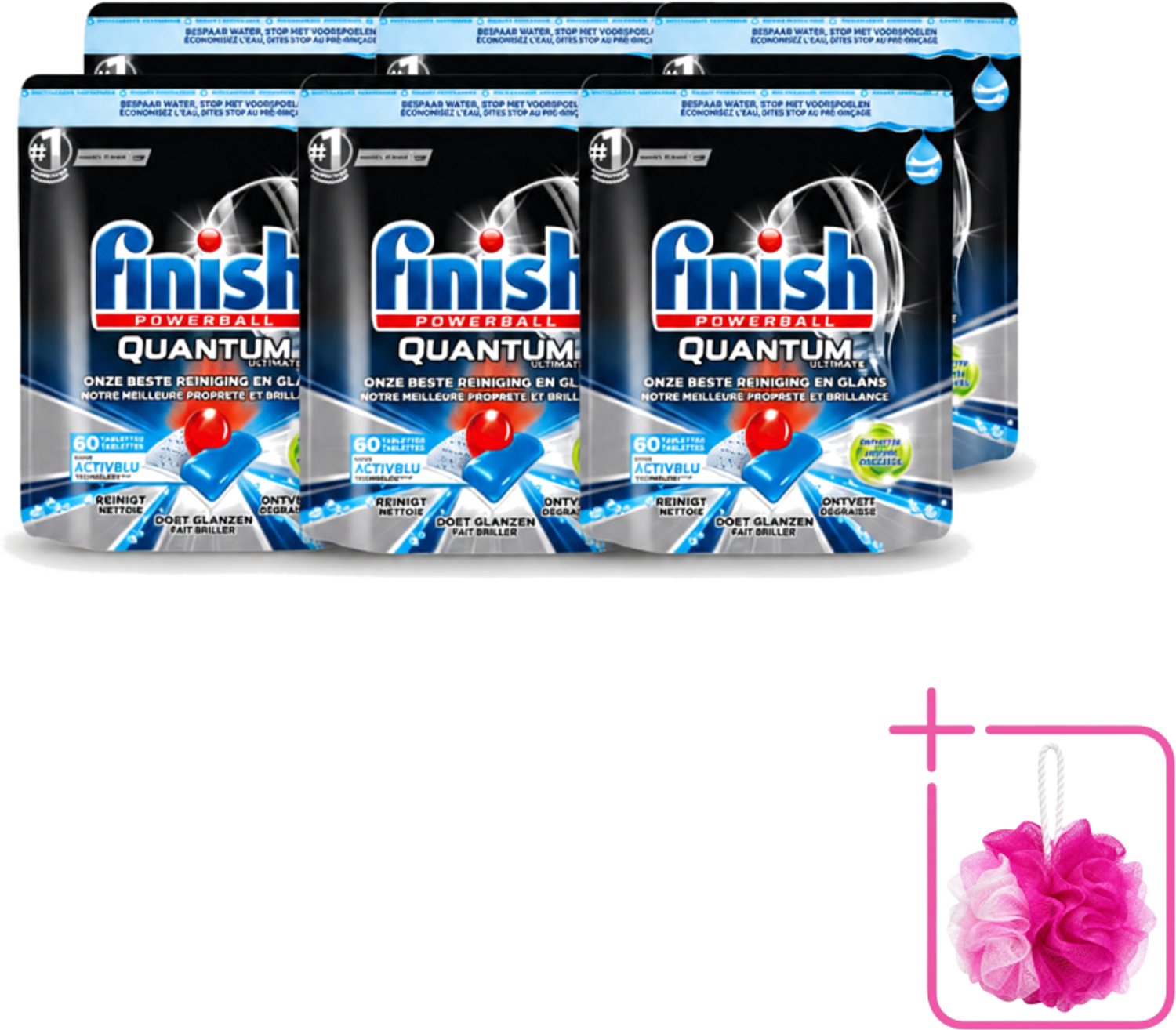 6 x Finish Powerball - Quantum Ultimate - Vaatwastabletten - Ontvetter - 60 Tabletten - Bulkverpakking - Vaatwasmiddel - Douchemop - Vaatwastablet