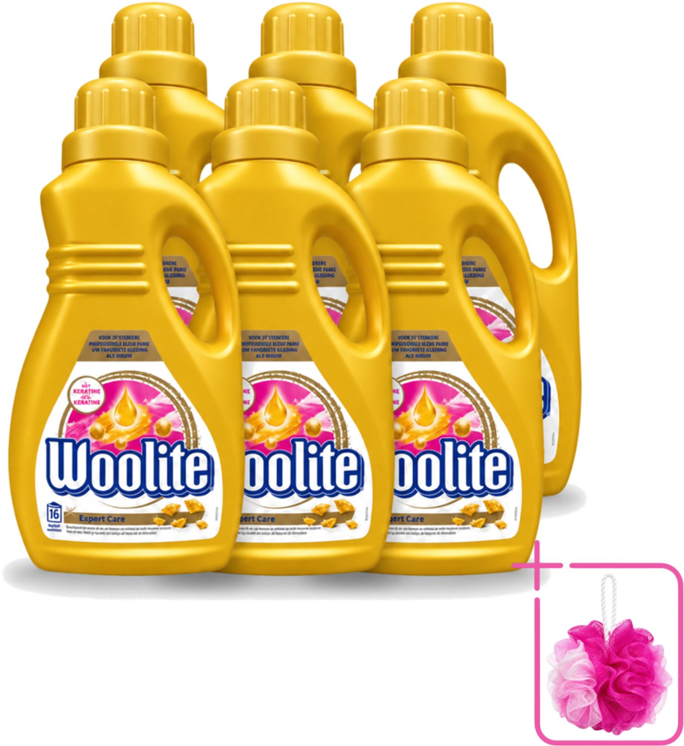 6 x Woolite Expert Care - Vloeibaar Wasmiddel - Met Keratine - Delicate Was - 16 Wasbeurten - 1L - Bulkverpakking - Delicate was - Douchemop - Keratine wasmiddel