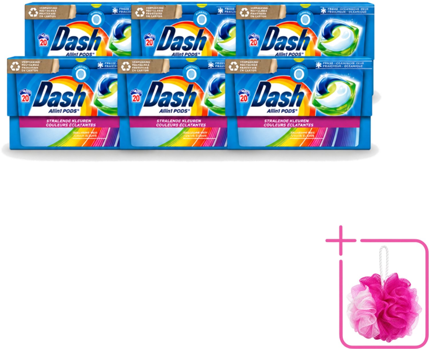 6 x Dash - Stralende Kleuren - Wasmiddel Capsules - All-in-1 Pods - Gekleurde Was - 20 Wasbeurten - Bulkverpakking - Wasmiddel capsules - Douchemop - Gekleurde was