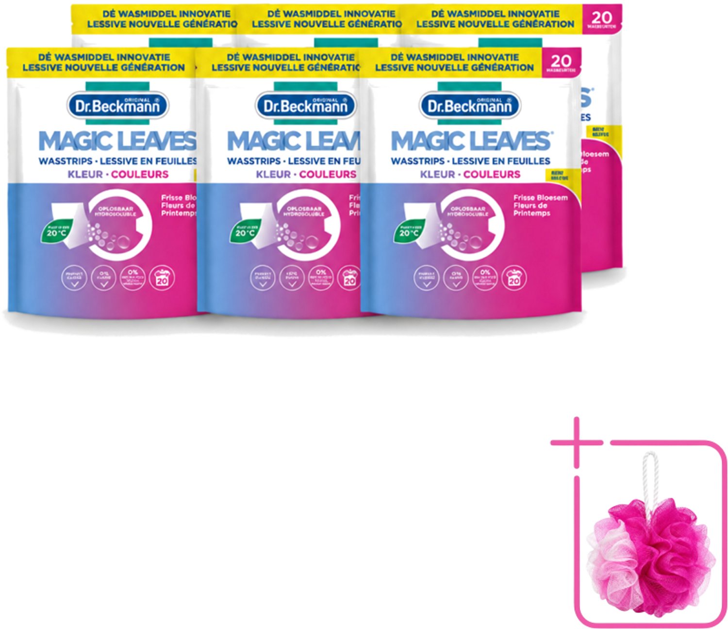 6 x Dr. Beckmann - Magic Leaves - Wasstrips - Gekleurde Was - Frisse Bloesem - 20 Wasbeurten - Bulkverpakking - Wasstrips - Douchemop - Gekleurde was