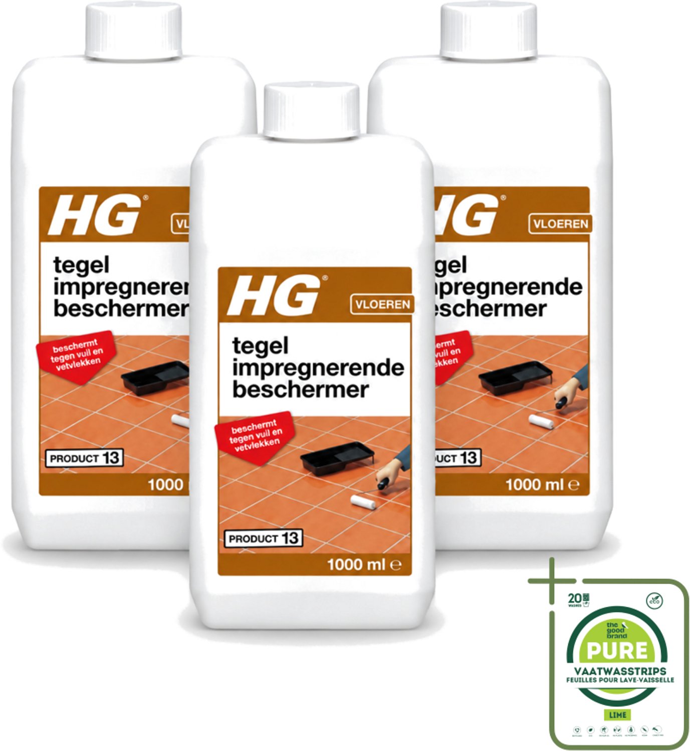 3 x HG - Vloeren - Tegel Impregnerende Beschermer - Beschermt Tegen Vuil & Vetvlekken - 1L - Grootverpakking - Vaatwasstrips - Tegelbeschermer - Vuilvrij - Vetvrij - Impregnerende Beschermer - Vloerbeschermer