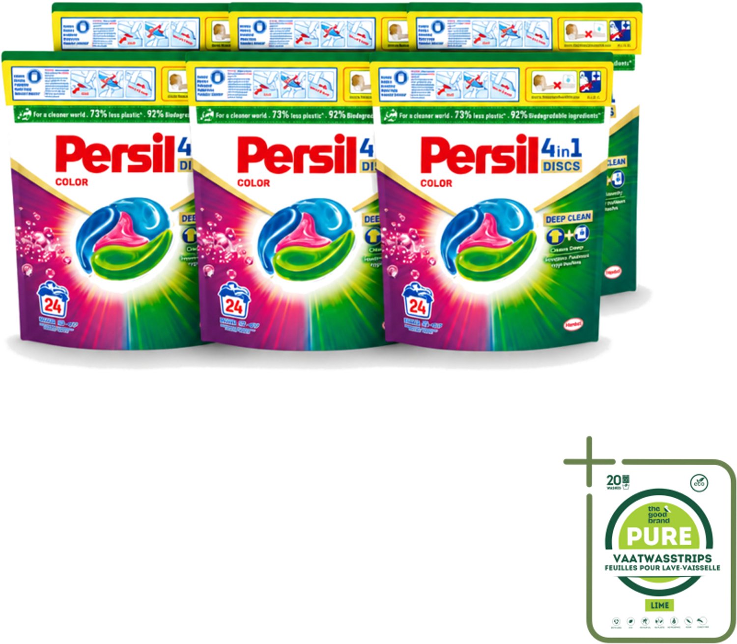 6 x Persil - Wasmiddelcapsules - 4-In-1 Discs - Gekleurde Was - 24 Wasbeurten - Grootverpakking - Vaatwasstrips - Persil 4-in-1 Discs Color - Gekleurde Was - Wasmachine - Vlekverwijdering - Frisse Was