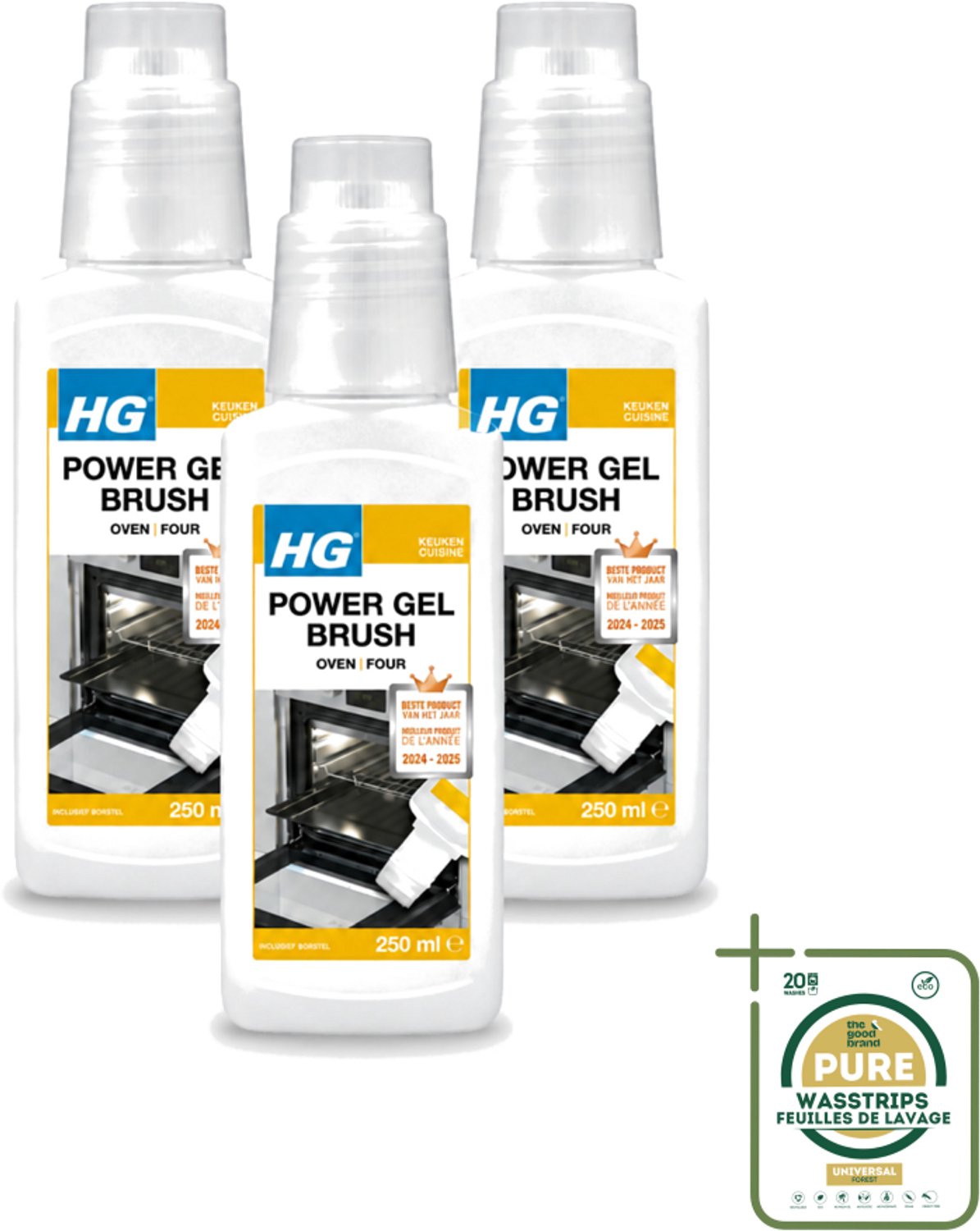 3 x HG - Power Gel Brush Oven - Zeer Hechtende Formule - Inclusief Borsteltje - 250 ml - Oven Reinigen - Bakplaat Reinigen - Grill Reinigen - Barbecue Reinigen - Vet Verwijderen
