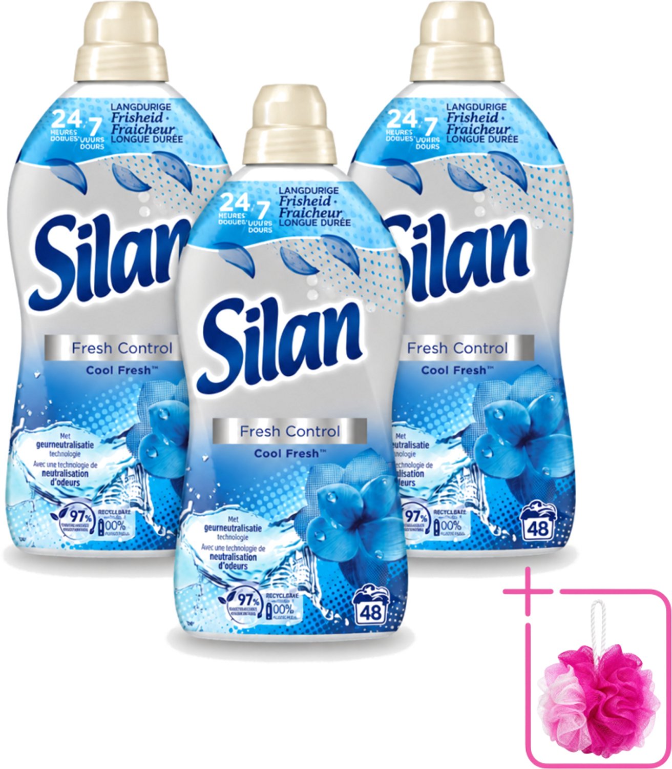 3 x Silan – Wasverzachter – Fresh Control Cool Fresh – 1056 ml - Bulkverpakking - Wasverzachter - Douchemop - Frisheid