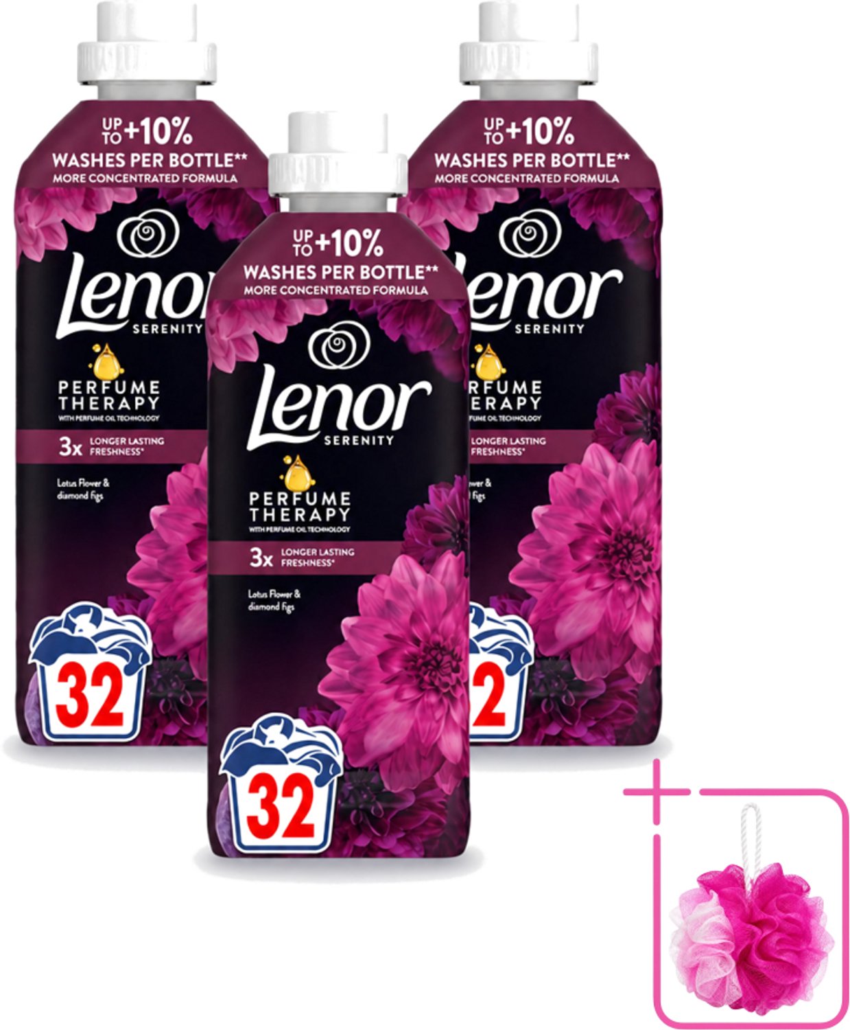 3 x Lenor – Wasverzachter – Lotus Flower & Diamond Figs – 32 Wasbeurten – 675 ml - Bulkverpakking - Wasverzachter - Douchemop - Wasmachine