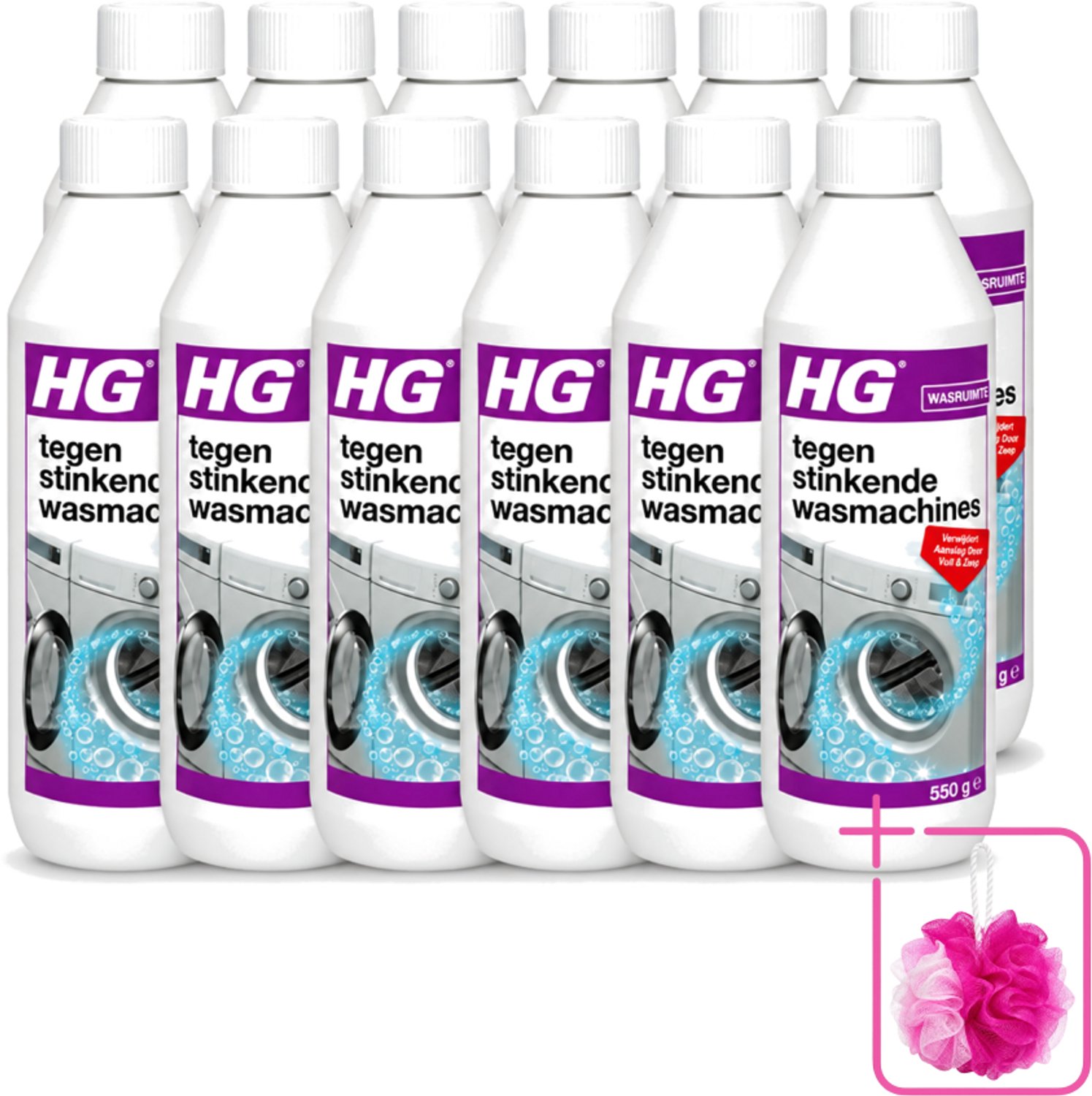 12 x HG - Tegen Stinkende Was - Verwijdert Aanslag Door Vuil & Zeep - 550 g - Bulkverpakking - Wasmachine reiniger - Douchemop - Stinkende wasmachine