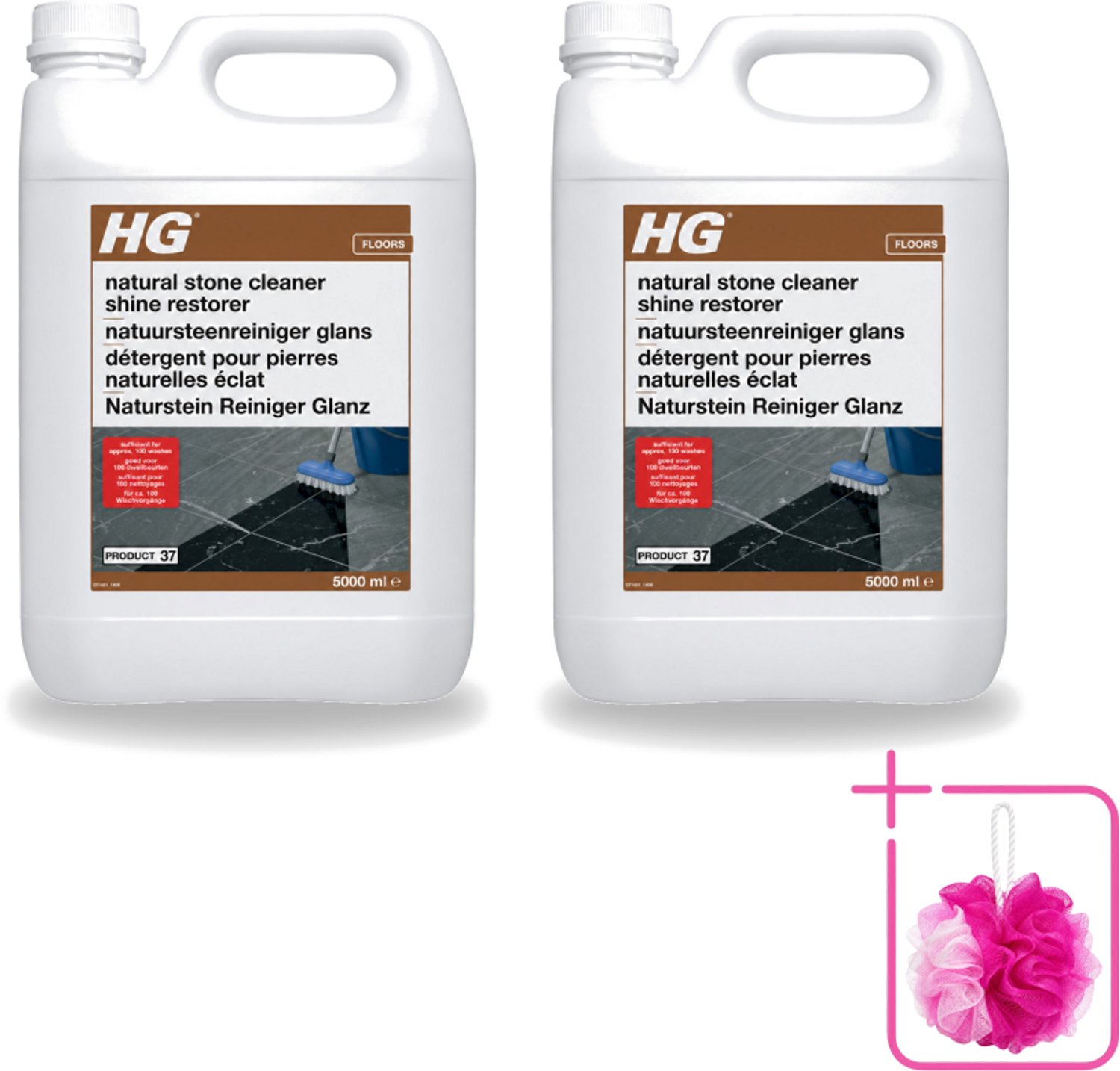 2 x HG - Natuursteenreiniger Glans - 40 Dweilbeurten - 5L - Bulkverpakking - Natuursteen reinigen - Douchemop - Marmer reinigen
