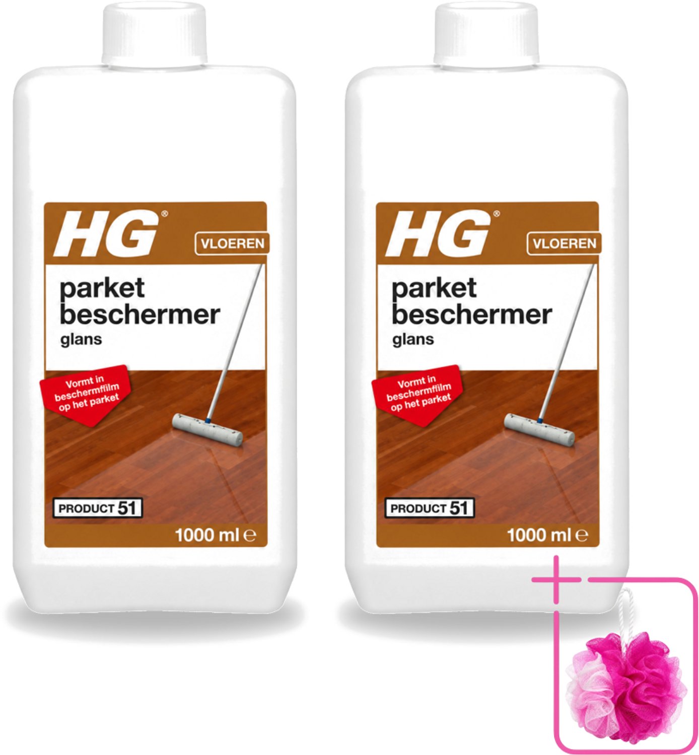 2 x HG - Parket Beschermer Glans - Vloeibare Emulsie - Vormt in Beschermfilm - 1L - Bulkverpakking - Parket beschermer - Douchemop - Slijtage bescherming