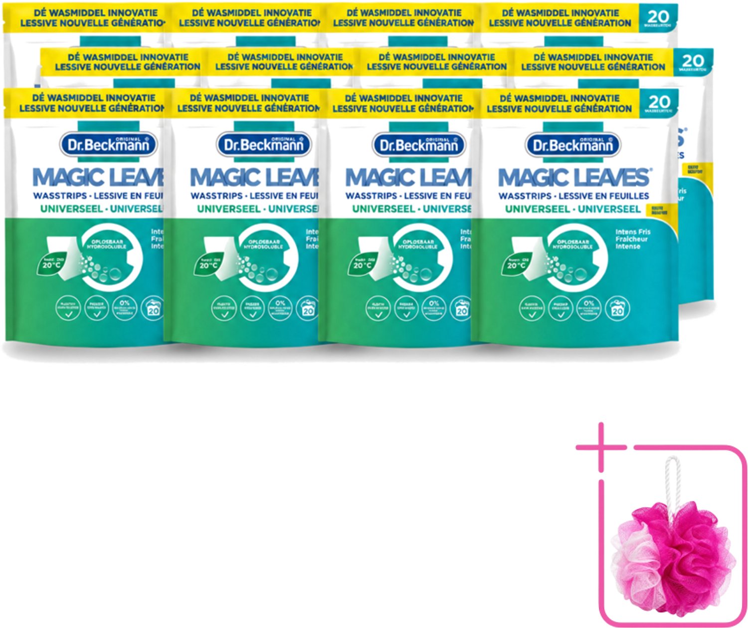 12 x Dr. Beckmann - Magic Leaves Universeel - Wasstrips - Witte en Gekleurde Was - 20 Wasbeurten - Bulkverpakking - Wasstrips - Douchemop - Wasstrips wit