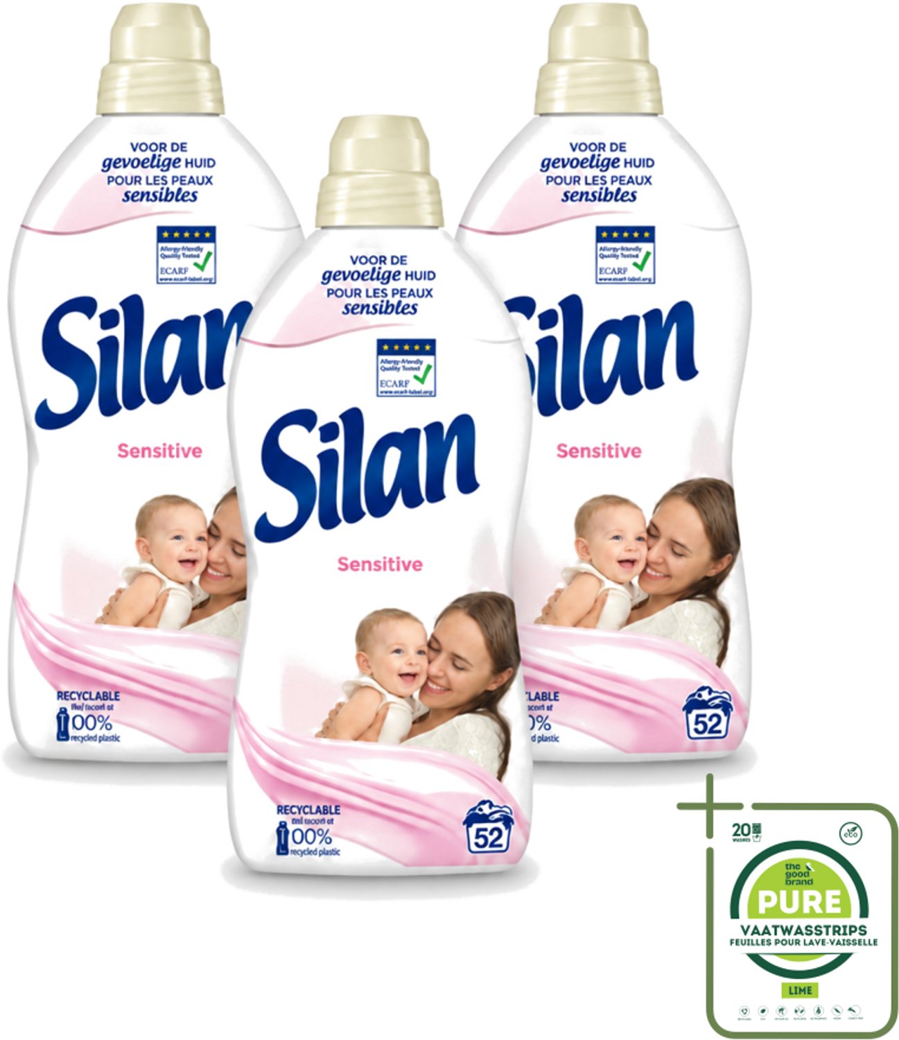 3 x Silan – Wasverzachter – Sensitive – 1144 ml - Grootverpakking - Vaatwasstrips - Wasverzachter - Gevoelige Huid - Hypoallergene - Huidvriendelijk - Wasgoed Zachtheid