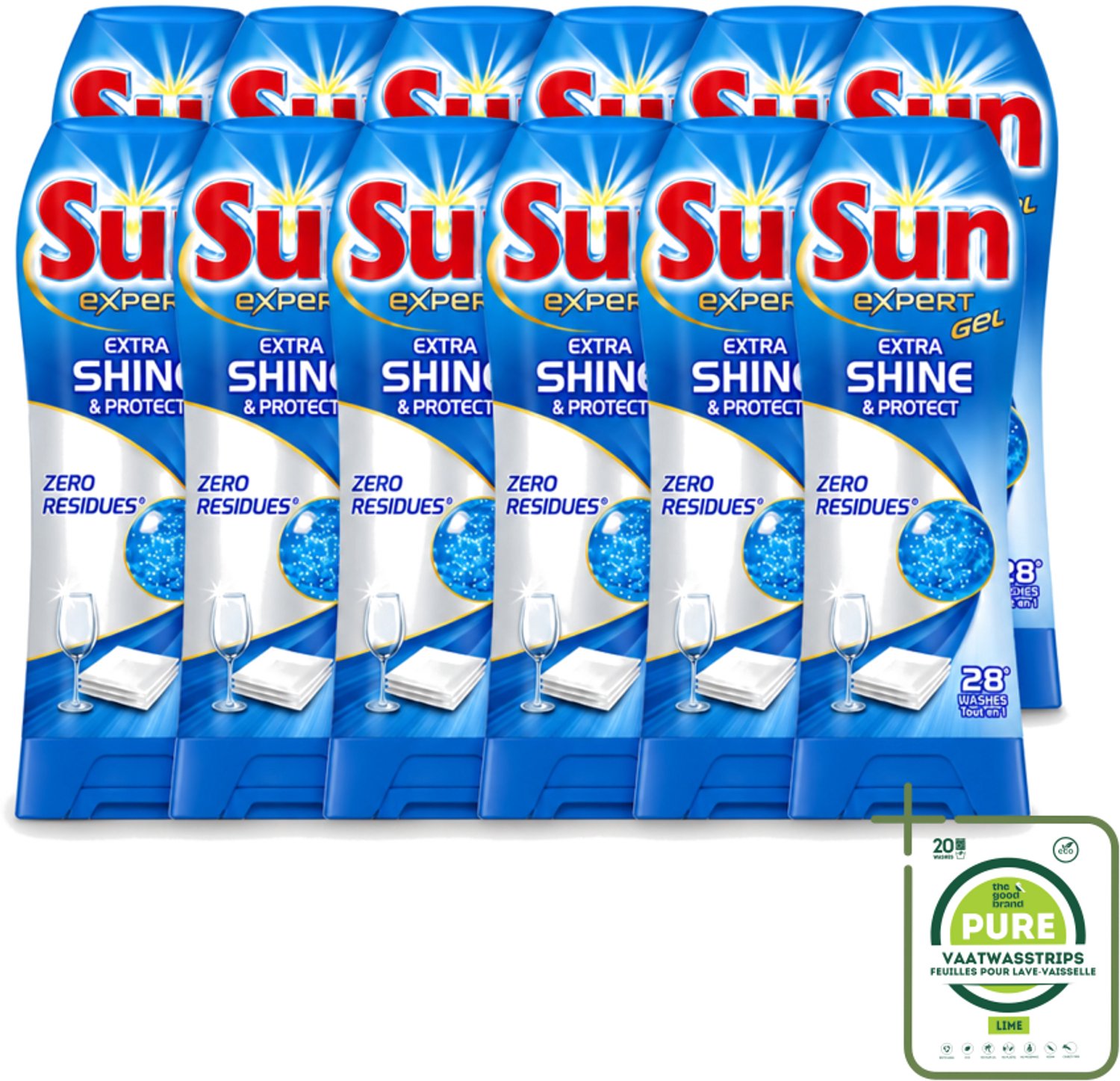 12 x Sun Expert Gel - Extra Shine & Protect - All-in-1 - Vaatwasmiddel Gel - 28 Wasbeurten - Grootverpakking - Vaatwasstrips - Vaatwasgel - Vaatwas - Vaatwasbeurt - Vaatwasmiddel - Stralende Vaat