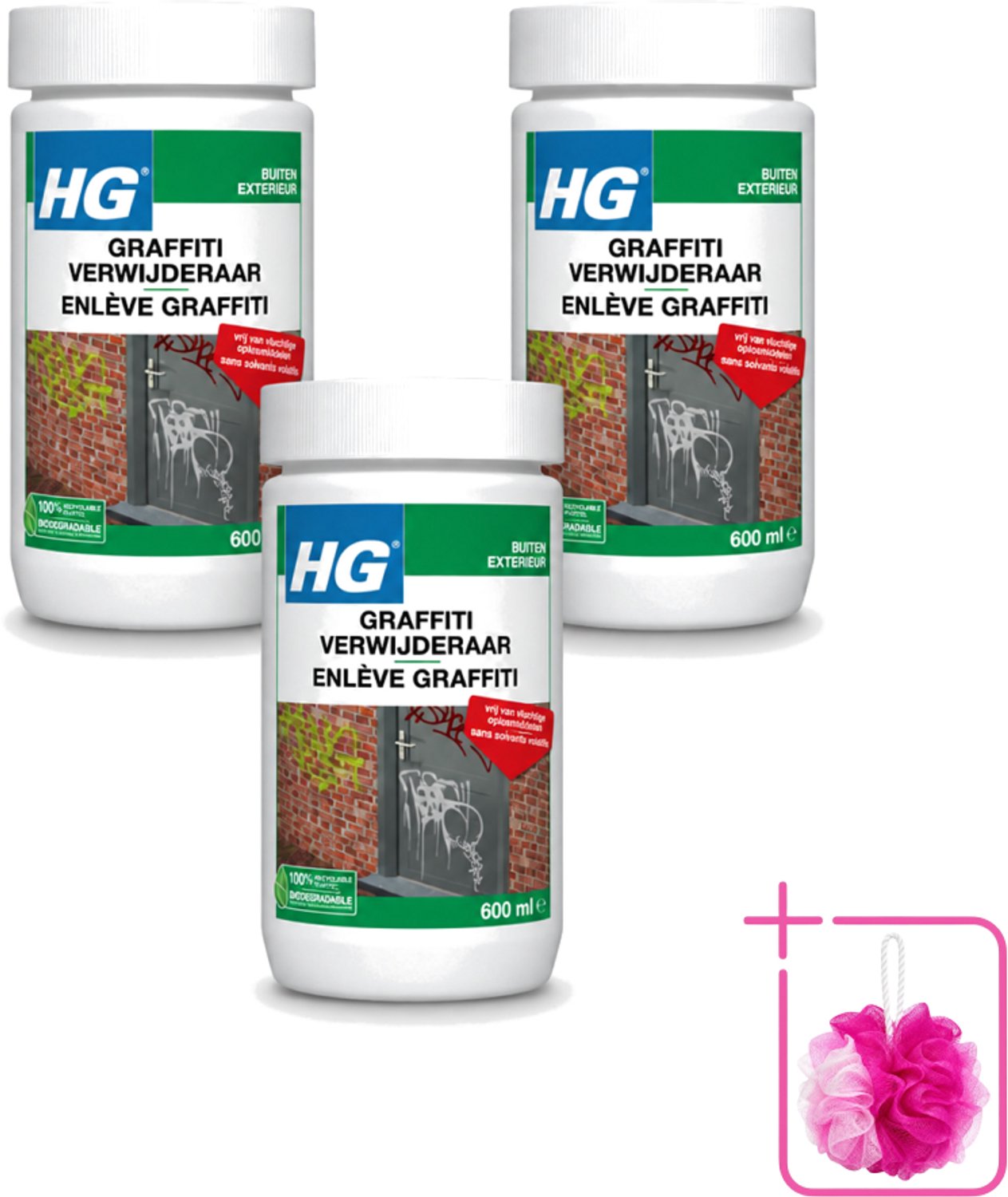 3 x HG - Graffitiverwijderaar - Voor Harde & Zachte Oppervlakken - 600 ml - Bulkverpakking - Graaffitiverwijderaar - Verf verwijderen