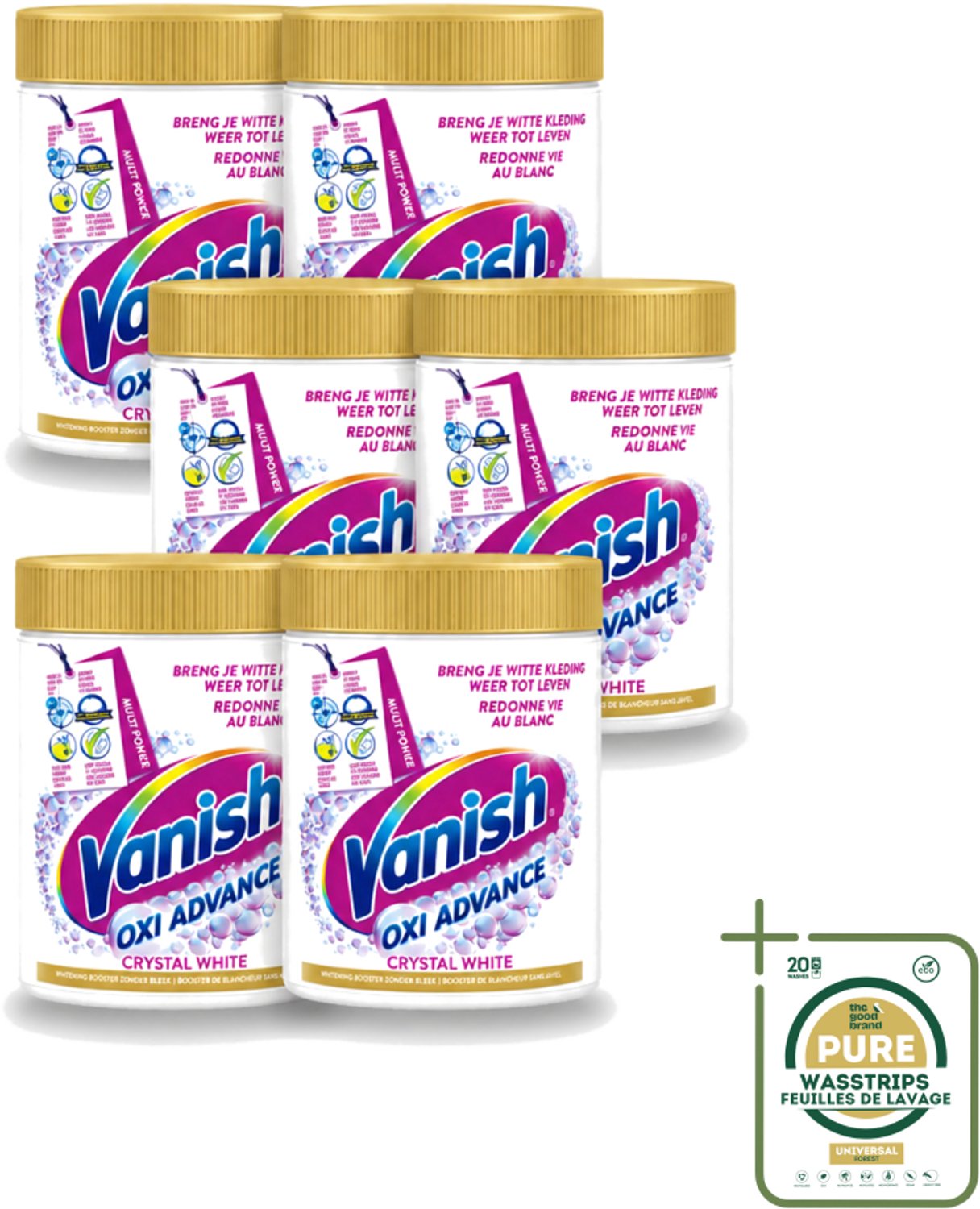 6 x Vanish Oxi Advance - Kristalwit - Vlekkenverwijderaar Poeder - Witte Was - 840 Gram - Wasstrips - Wit Was - Vlekkenverwijderaar - Witte Was - Vlekkenverwijderen - Wasmiddel