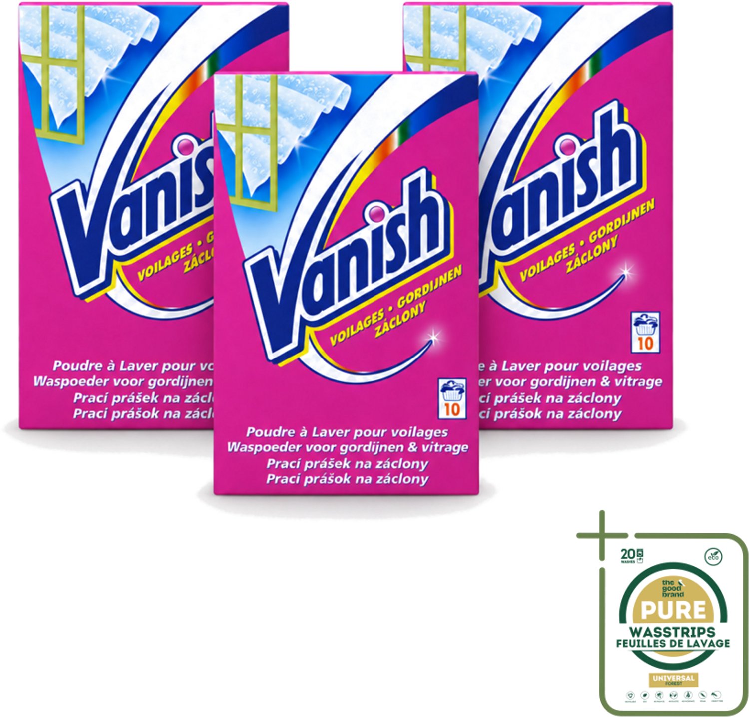 3 x Vanish Gordijnen - Waspoeder - Voor Gordijnen & Vitrage - 10 Wasbeurten - Wasstrips - Gordijnen Reinigen - Vitrage Reinigen - Waspoeder Voor Gordijnen - Stof Verwijderen - Vlekken Verwijderen