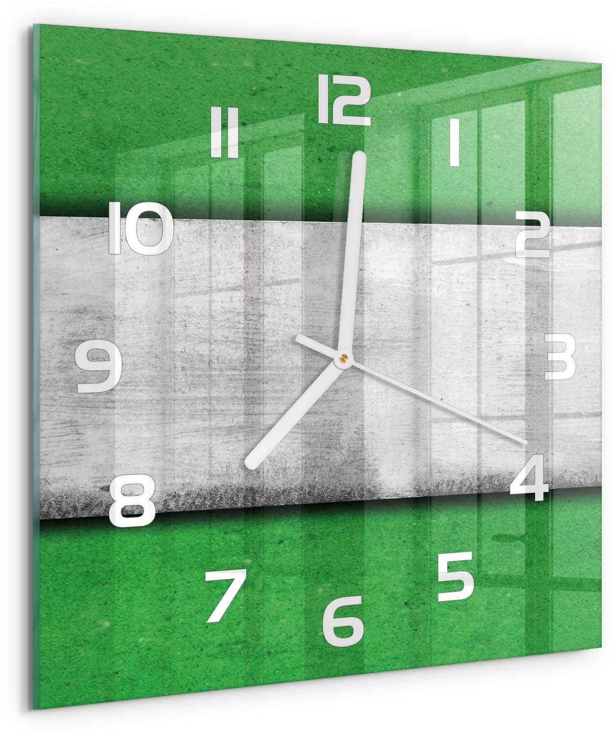 TULUP Wandklok - Groene muur Wandklok Glas Met Motief - 30x30 cm - Groente Decoratieve Glazen Klok - Witte handen - Vierkante Klok - Gekleurde Glazen Klok - Glazen Klok Met Print