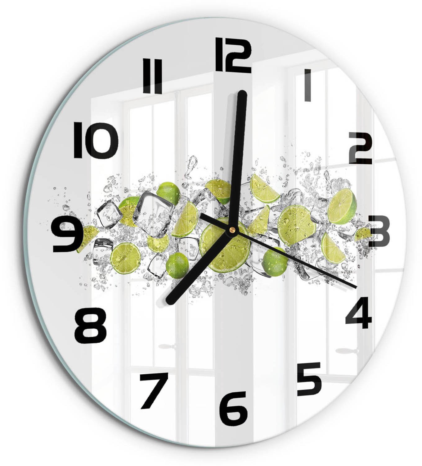 TULUP Wandklok - Limoenijsblokjes Moderne Wandklok Glas - fi30 cm - Groente Wandklok Glas Decoratie - Zwarte handen - Ronde Klok - Glazen Wandklok Design - Klok Glas Met Opdruk