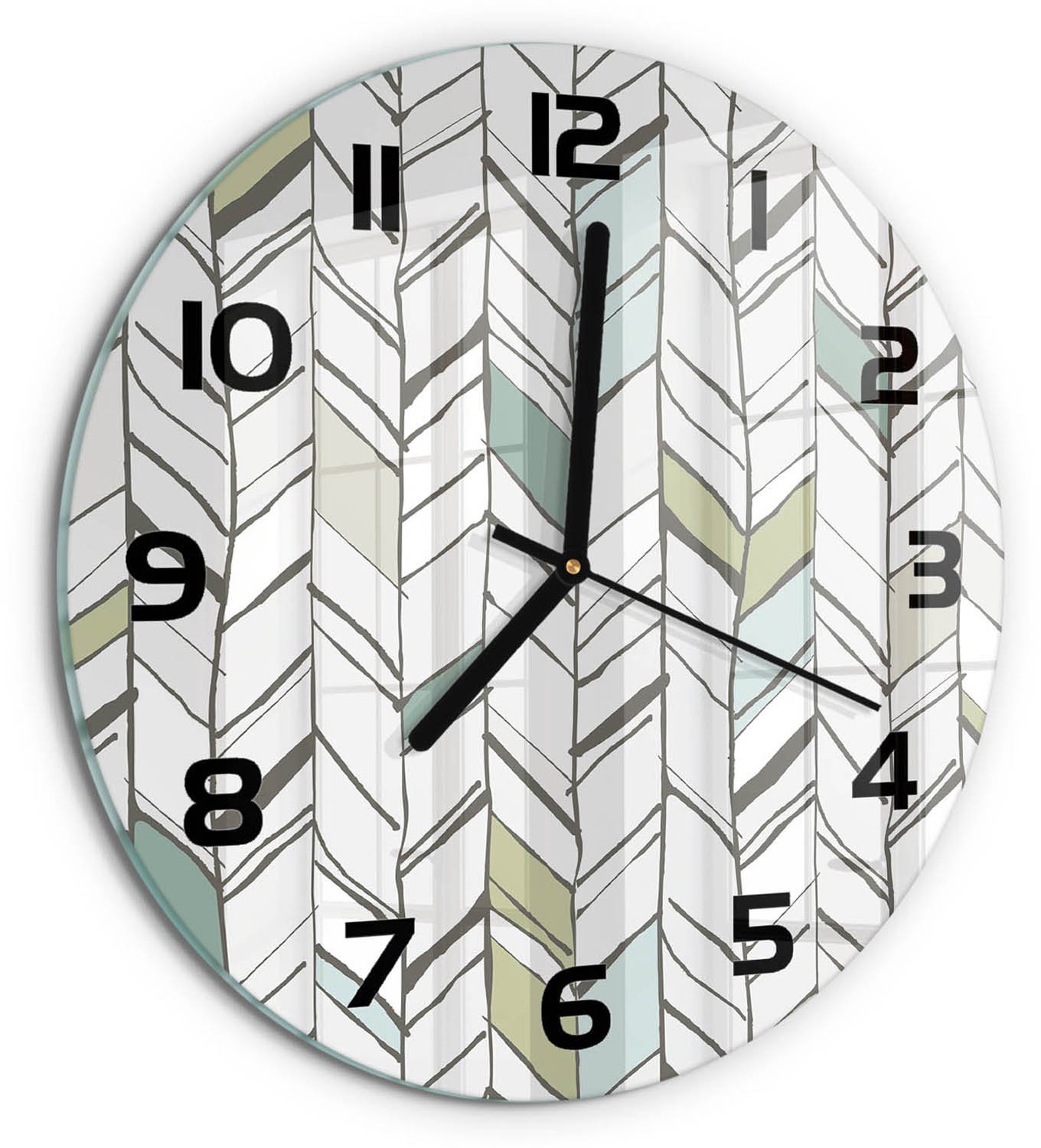TULUP Wandklok - Visgraatpatroon Gekleurde Glazen Klok - fi30 cm - Groente Glazen Klok Met Print - Zwarte handen - Ronde Klok - Moderne Wandklok Glas - Wandklok Glas Decoratie