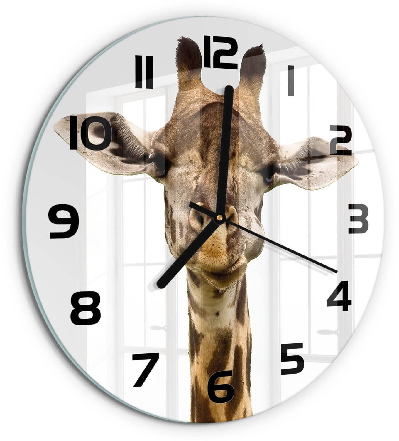 TULUP Wandklok - Giraffe Gekleurde Glazen Klok - fi30 cm - Bruin Glazen Klok Met Print - Zwarte handen - Ronde Klok - Moderne Wandklok Glas - Wandklok Glas Decoratie