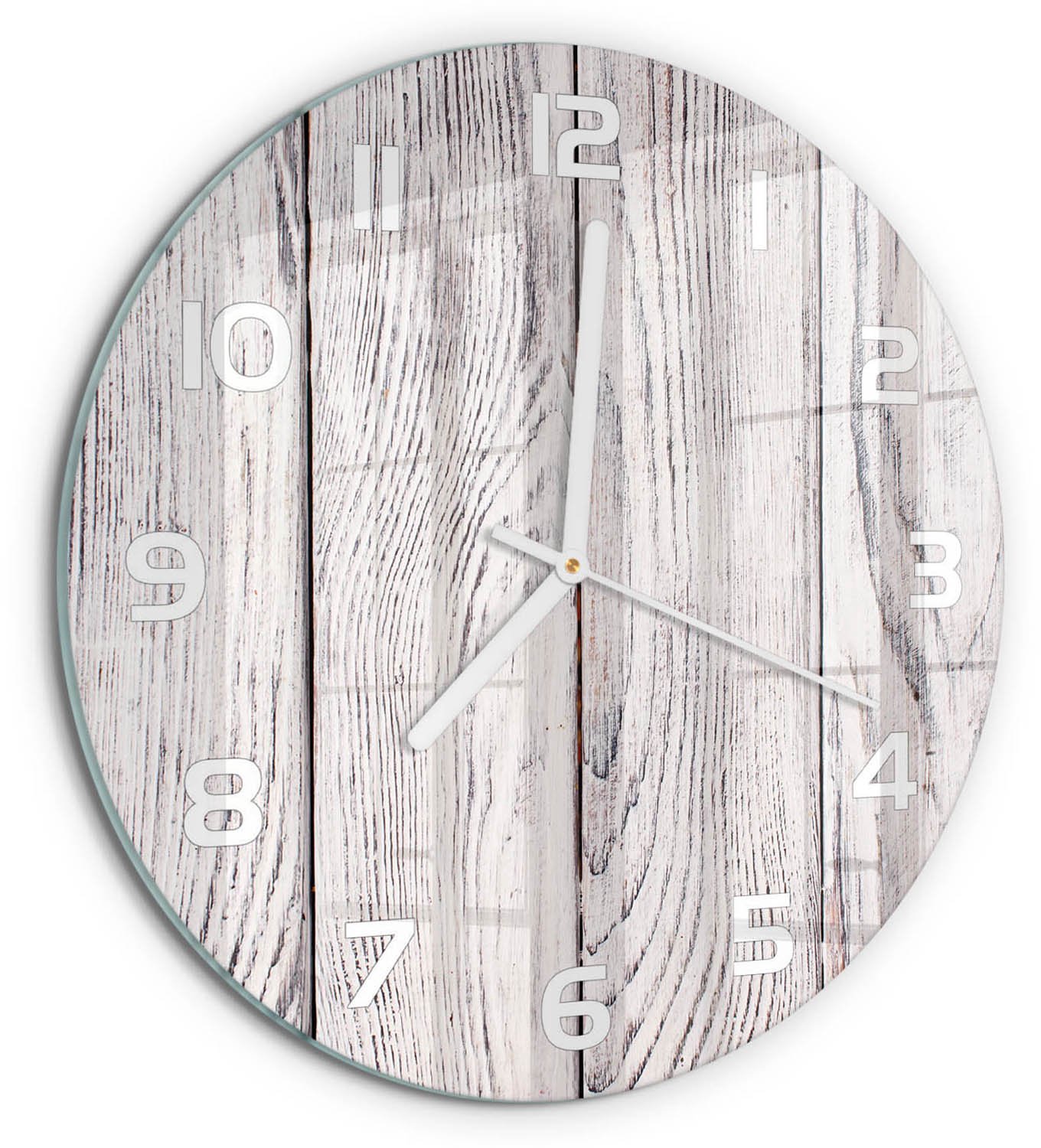 TULUP Wandklok - Houten muur Moderne Wandklok Glas - fi30 cm - Beige Wandklok Glas Decoratie - Witte handen - Ronde Klok - Glazen Wandklok Design - Klok Glas Met Opdruk