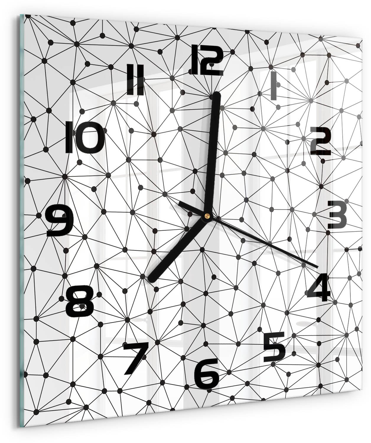 TULUP Wandklok - Lijnen en cirkels Klok Glas Met Opdruk - 30x30 cm - Zwart-wit Moderne Wandklok Glas - Zwarte handen - Vierkante Klok - Decoratieve Glazen Klok - Glazen Wandklok Design