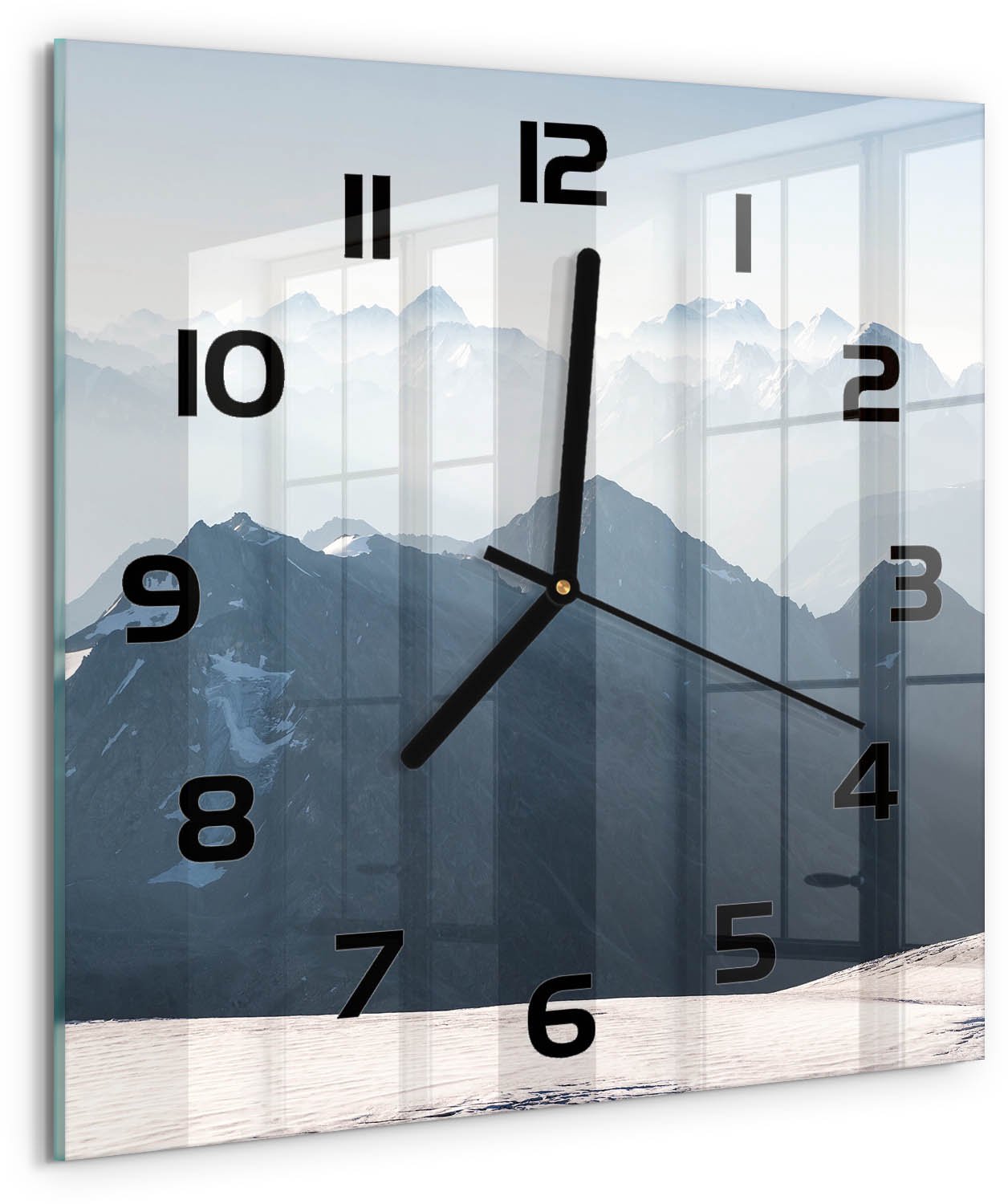 Tulup Wandklok - bergtop Moderne Wandklok Glas - 30x30 cm - Grijs Wandklok Glas Decoratie - Zwarte handen - Vierkante Klok - Glazen Wandklok Design - Klok Glas Met Opdruk