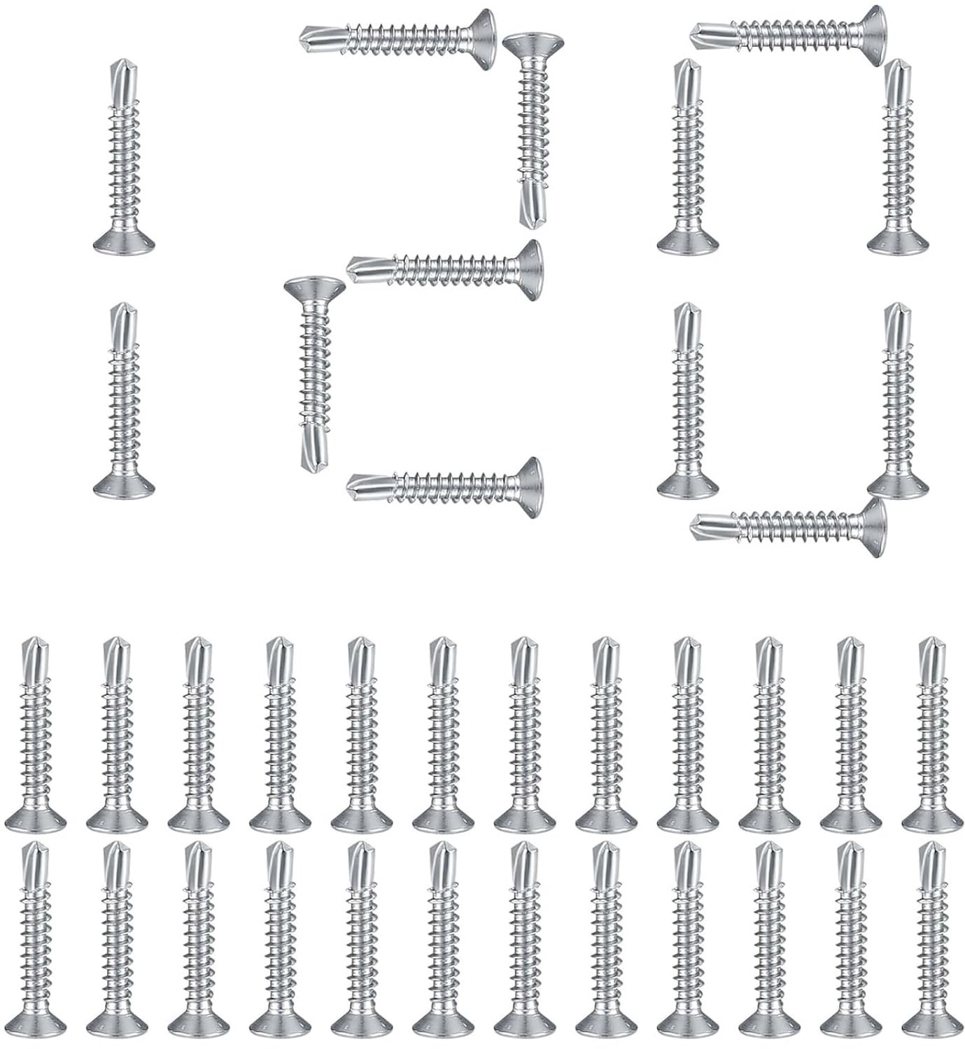 120pcs 4.2x25mm Plate Self Tapping Screws, 410 Stainless Steel, Phillips Countersunk Head, Flat Head, Self Drilling - ShopVlot