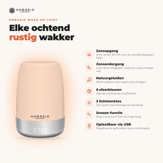 Horazio® – Wake-Up Light – Wekker met Licht & Natuurgeluiden – LED Kleuren – Nachtlamp, Leeslamp & Slaaptrainer – Perfect voor Kinderen – Digitale Wekker & Wekkerradio - incl. Gratis Ebook — cadeau in Spellen & Speelgoed - foto 4