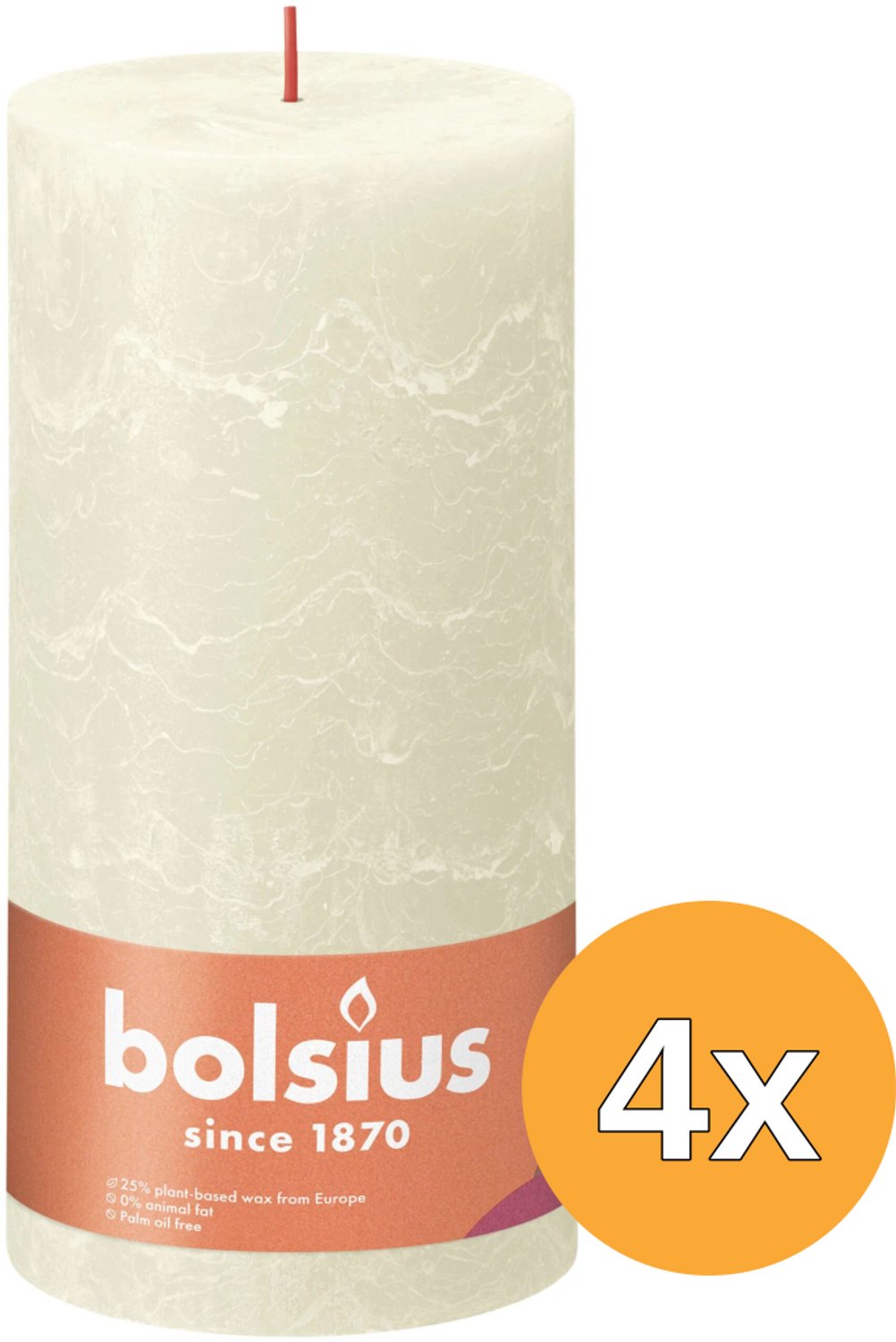 Bolsius 4 stuks Bolsius ivoor rustiek stompkaarsen 200/100 (125 uur) Eco Shine Soft Pearl