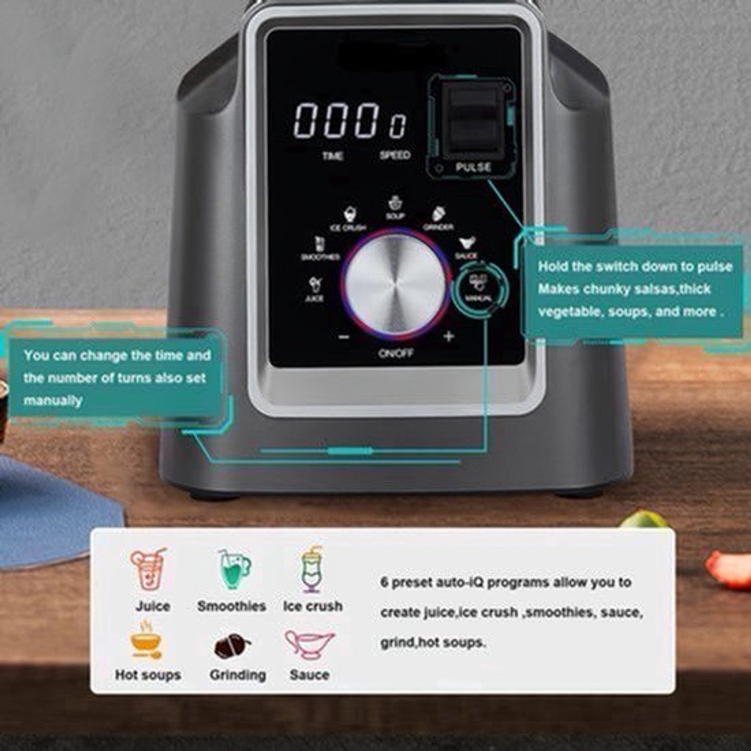 Blender – Keukenmixer – Smoothiemaker – Sapmaker – IJscrusher – 2 Liter Inhoud – Automatische Programma’s